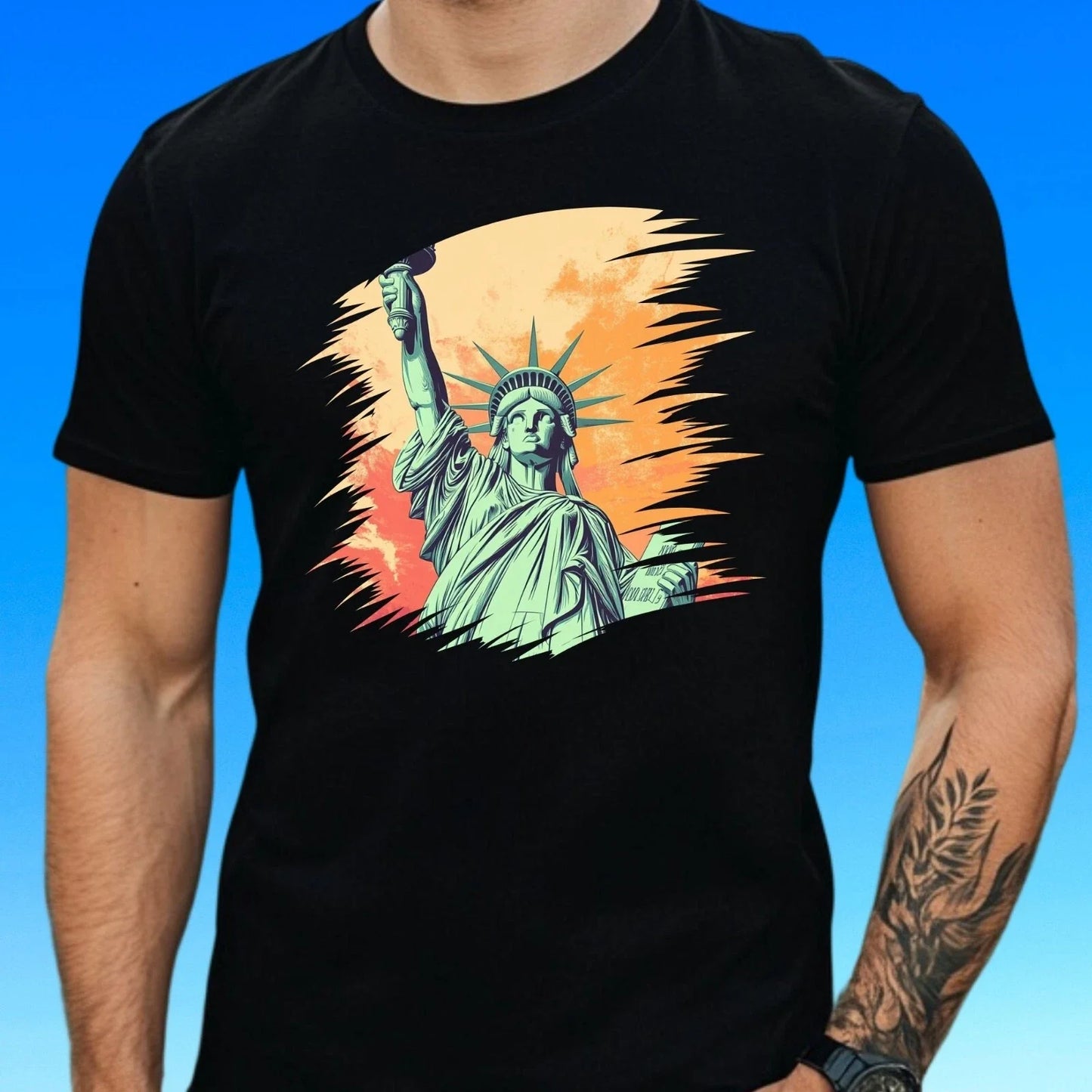 Mens Statue of Liberty Motif Cotton T-Shirt Size XS to 5XL Unisex T-shirt, Sweatshirt, Hoodie, Long Sleeve Tee - T-Shirt, Sweatshirt, Hoodie