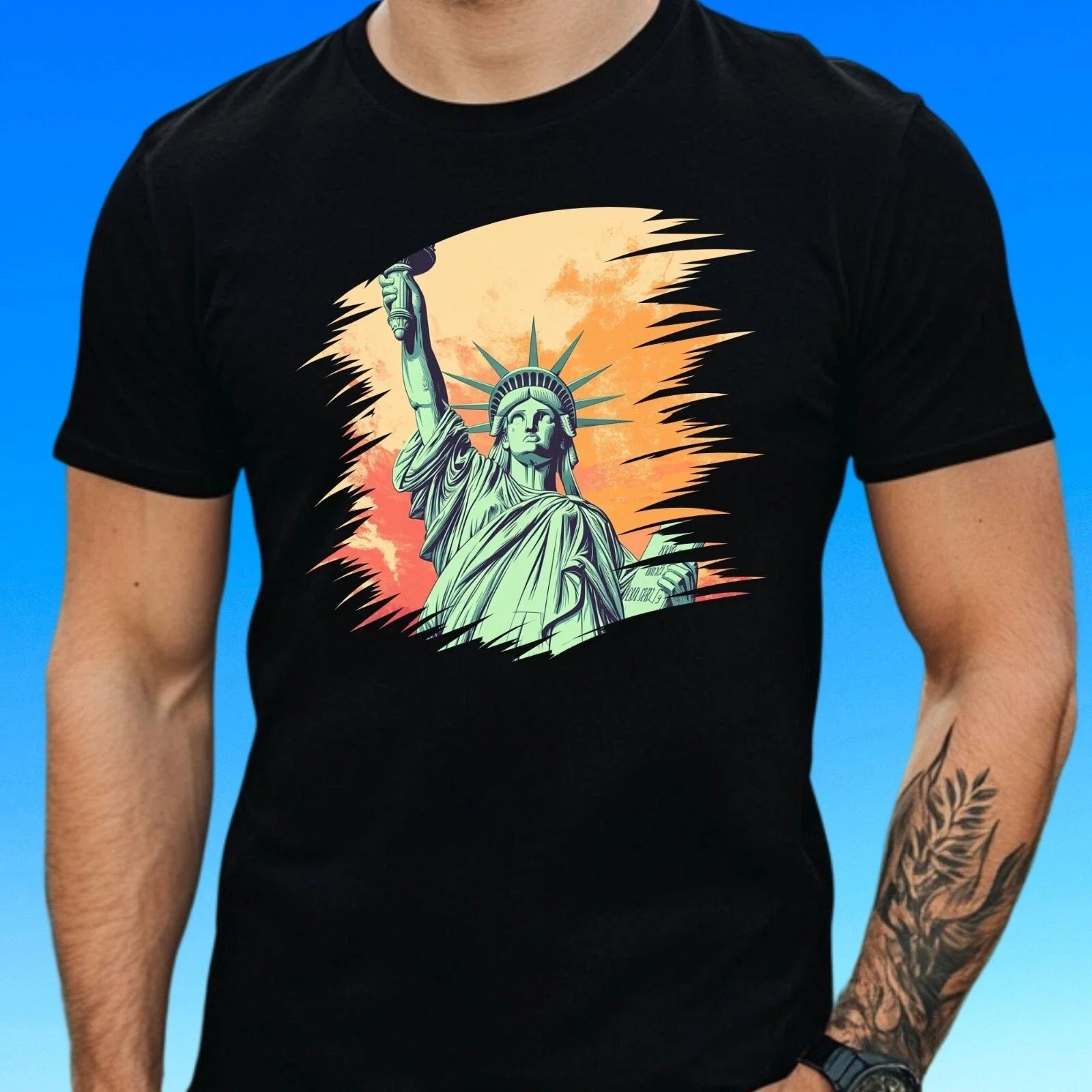 Mens Statue of Liberty Motif Cotton T-Shirt Size XS to 5XL Unisex T-shirt, Sweatshirt, Hoodie, Long Sleeve Tee - T-Shirt, Sweatshirt, Hoodie