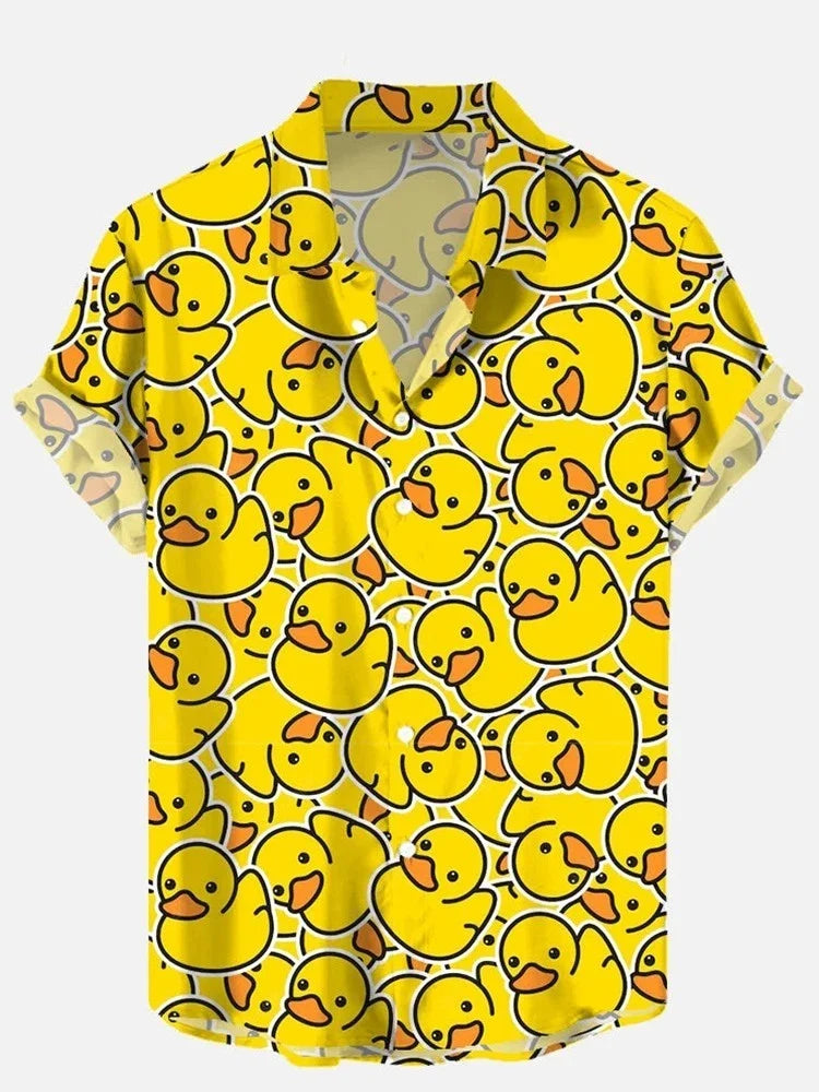 Mens Button Down Shirts Funny Cartoon Duck Printed Hawaiian Tops Novelty Gifts Unisex T-shirt, Sweatshirt, Hoodie, Long Sleeve Tee - T-Shirt, Sweatshirt, Hoodie