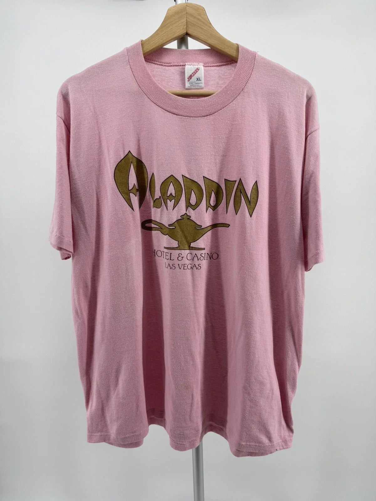 VINTAGE 80s Aladdin Hotel Las Vegas Casino Pink Boxy T-shirt   /  Extra Large Unisex T-shirt, Sweatshirt, Hoodie, Long Sleeve Tee - T-Shirt, Sweatshirt, Hoodie