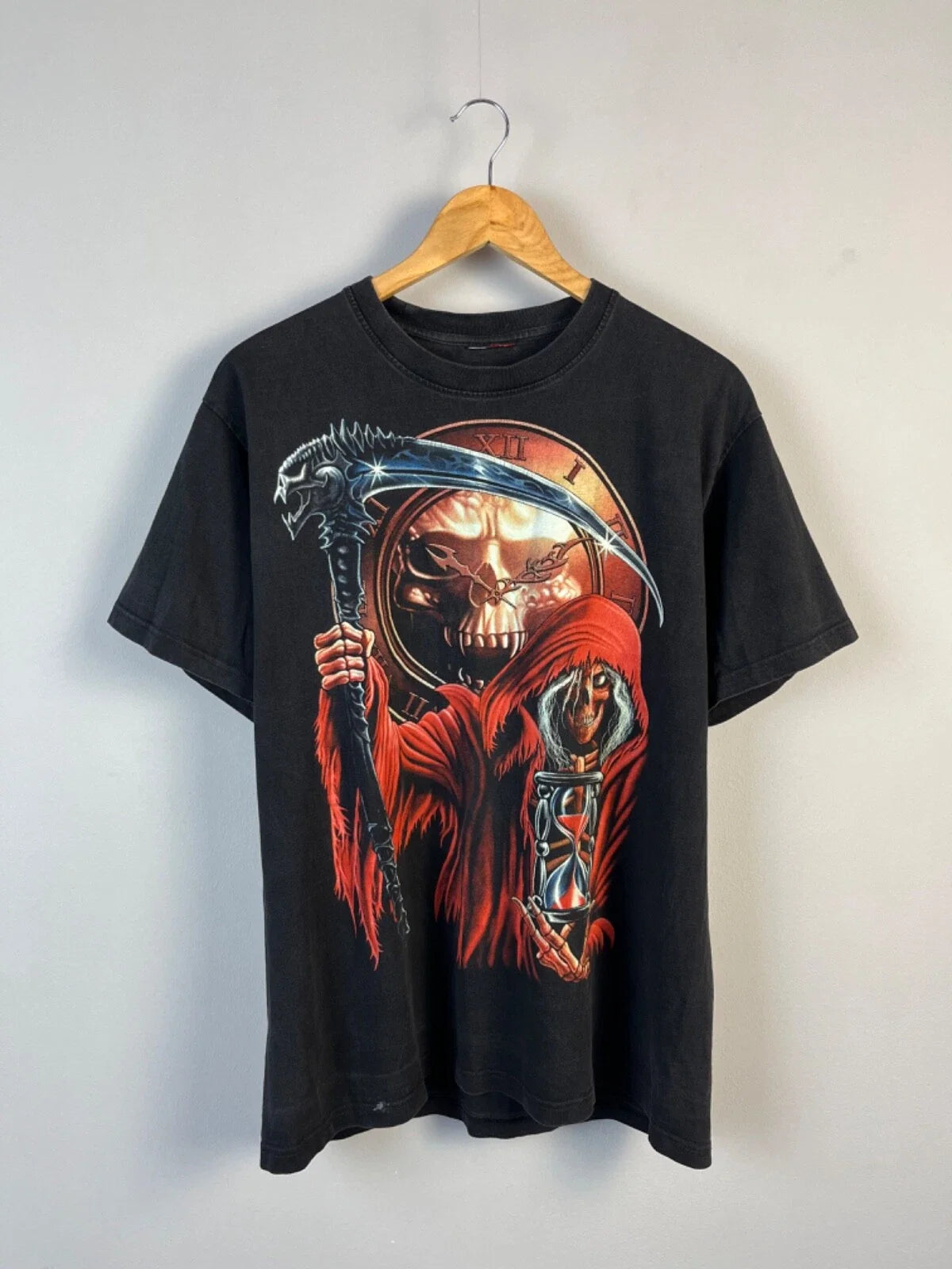 Vintage 2000s Gothic Skull Man Black Y2K Grunge Tee Shirt Size L Unisex T-shirt, Sweatshirt, Hoodie, Long Sleeve Tee - T-Shirt, Sweatshirt, Hoodie