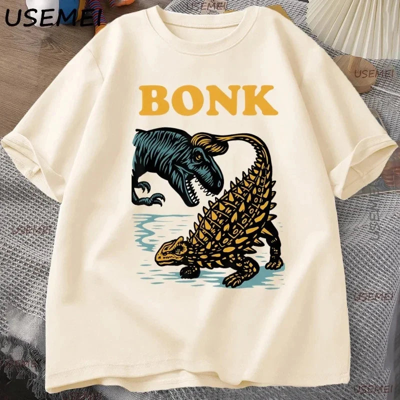 Funny Dinosaur Bonk Meme Print T Shirts Random Men Women Humour Short Sleeve Unisex T-shirt, Sweatshirt, Hoodie, Long Sleeve Tee - T-Shirt, Sweatshirt, Hoodie