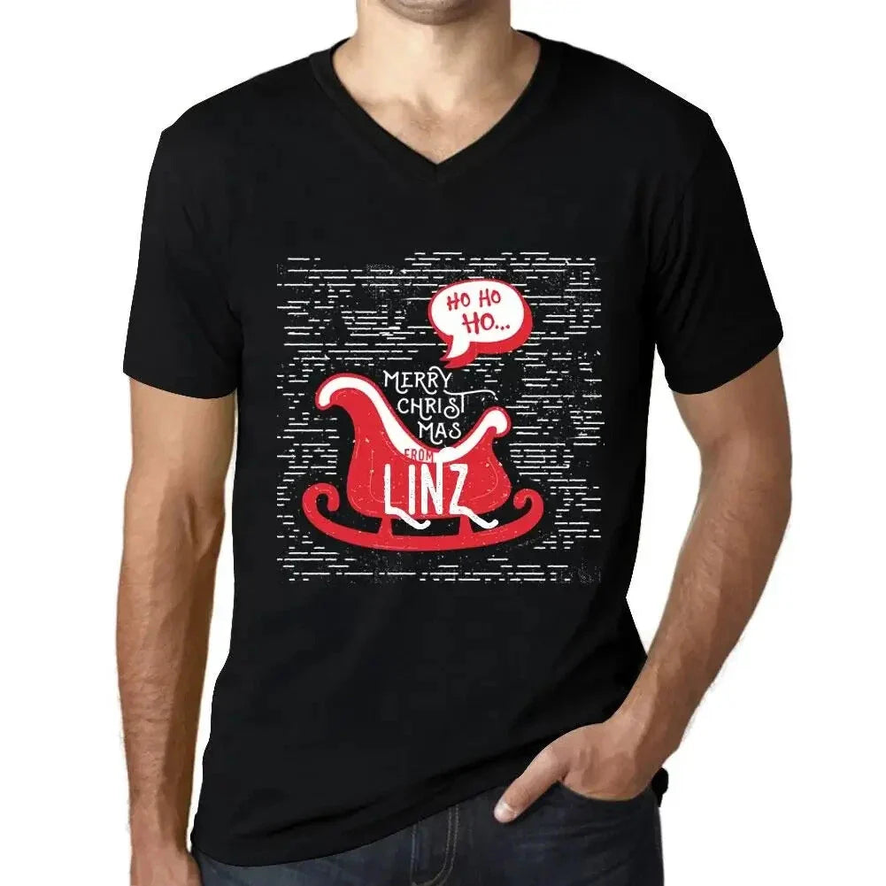 Men's Graphic T-Shirt V Neck Ho Ho Ho Merry Christmas From Linz Eco-Friendly Unisex T-shirt, Sweatshirt, Hoodie, Long Sleeve Tee - T-Shirt, Sweatshirt, Hoodie