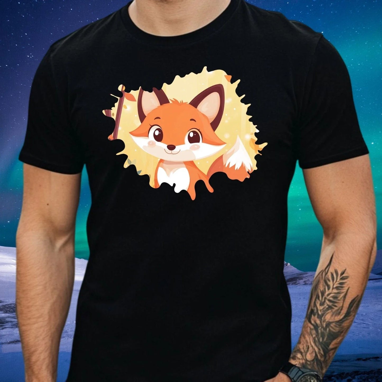 Mens Kawaii Fox Print Cotton T-Shirt Size S to 5XL Unisex T-shirt, Sweatshirt, Hoodie, Long Sleeve Tee - T-Shirt, Sweatshirt, Hoodie