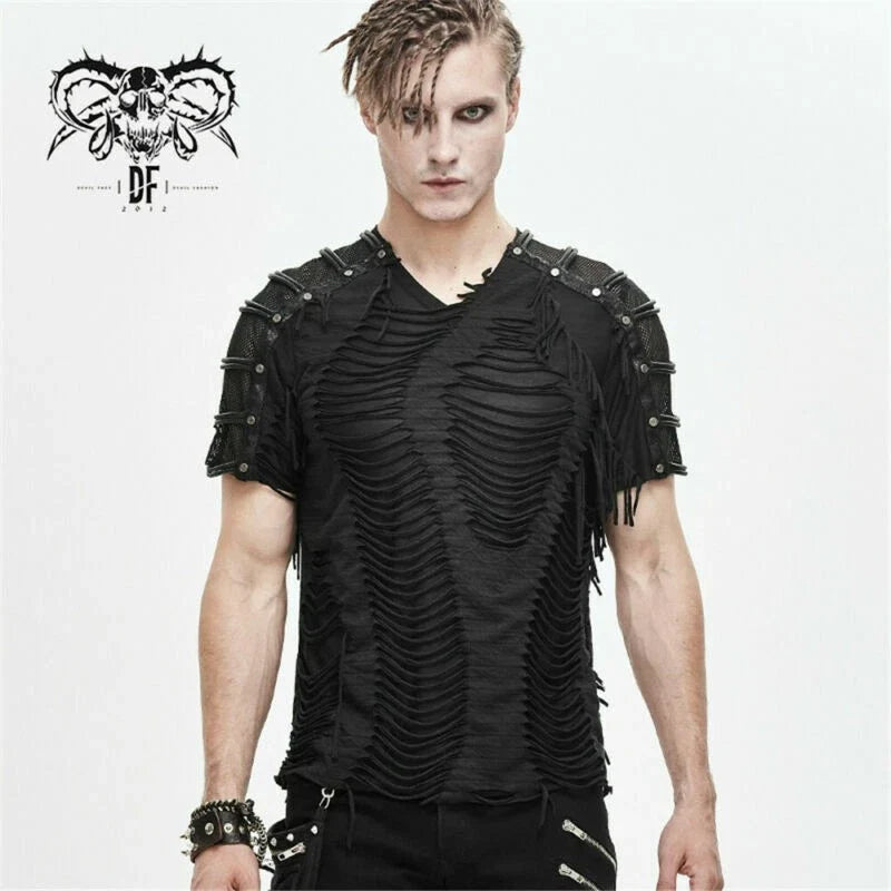 Devil Fashion Steampunk Gothic T-shirt Men Broken Hole Decoration Cotton Tops Unisex T-shirt, Sweatshirt, Hoodie, Long Sleeve Tee - T-Shirt, Sweatshirt, Hoodie