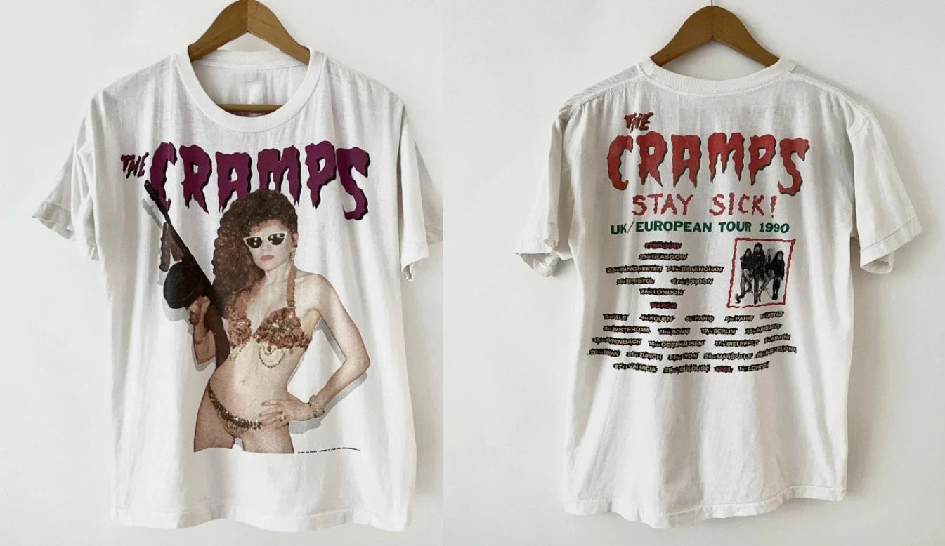 Vintage 1990 The Cramps UK Euro Tour T-Shirt Psychobilly Punk Tee Rare S-5XL Unisex T-shirt, Sweatshirt, Hoodie, Long Sleeve Tee - T-Shirt, Sweatshirt, Hoodie