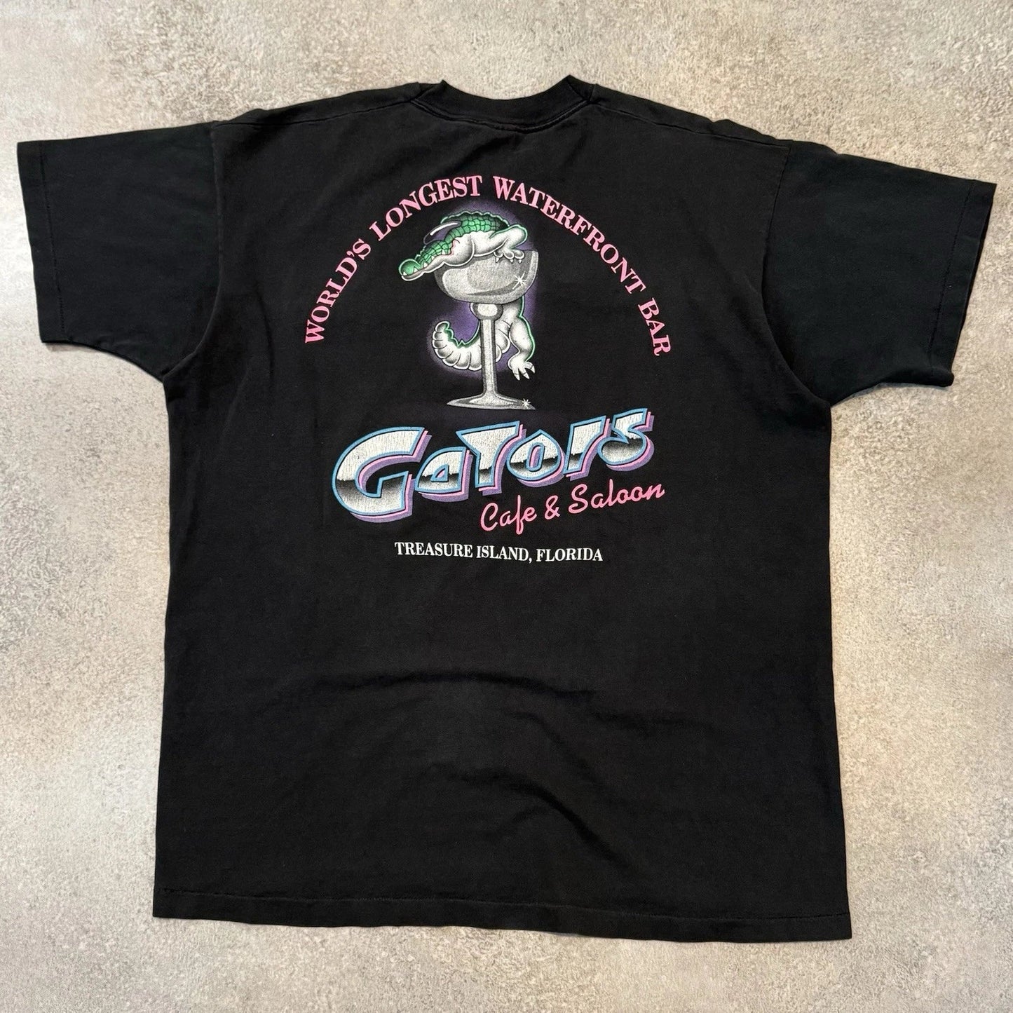 Vintage 90s Gators Cafe & Saloon Pocket Tee Shirt 2XL Faded Black Florida Bar Unisex T-shirt, Sweatshirt, Hoodie, Long Sleeve Tee - T-Shirt, Sweatshirt, Hoodie