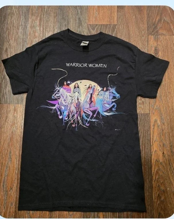 Native American Art T-shirt Dana Tiger, Oklahoma Artist,  Warrior Women, Size XL Unisex T-shirt, Sweatshirt, Hoodie, Long Sleeve Tee - T-Shirt, Sweatshirt, Hoodie