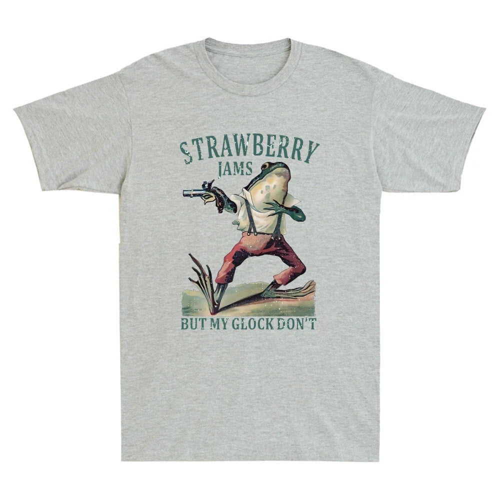 Strawberry Jams But My Glock Don't Funny Frog Meme Quote Vintage Men's T-Shirt Unisex T-shirt, Sweatshirt, Hoodie, Long Sleeve Tee - T-Shirt, Sweatshirt, Hoodie