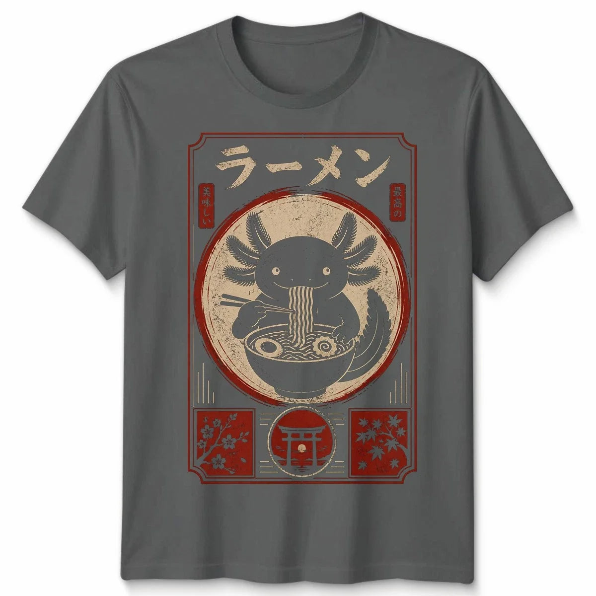 Kawaii Axolotl Unisex T Shirt Ramen Japanese Woodblock Art Anime Graphic Tee Unisex T-shirt, Sweatshirt, Hoodie, Long Sleeve Tee - T-Shirt, Sweatshirt, Hoodie