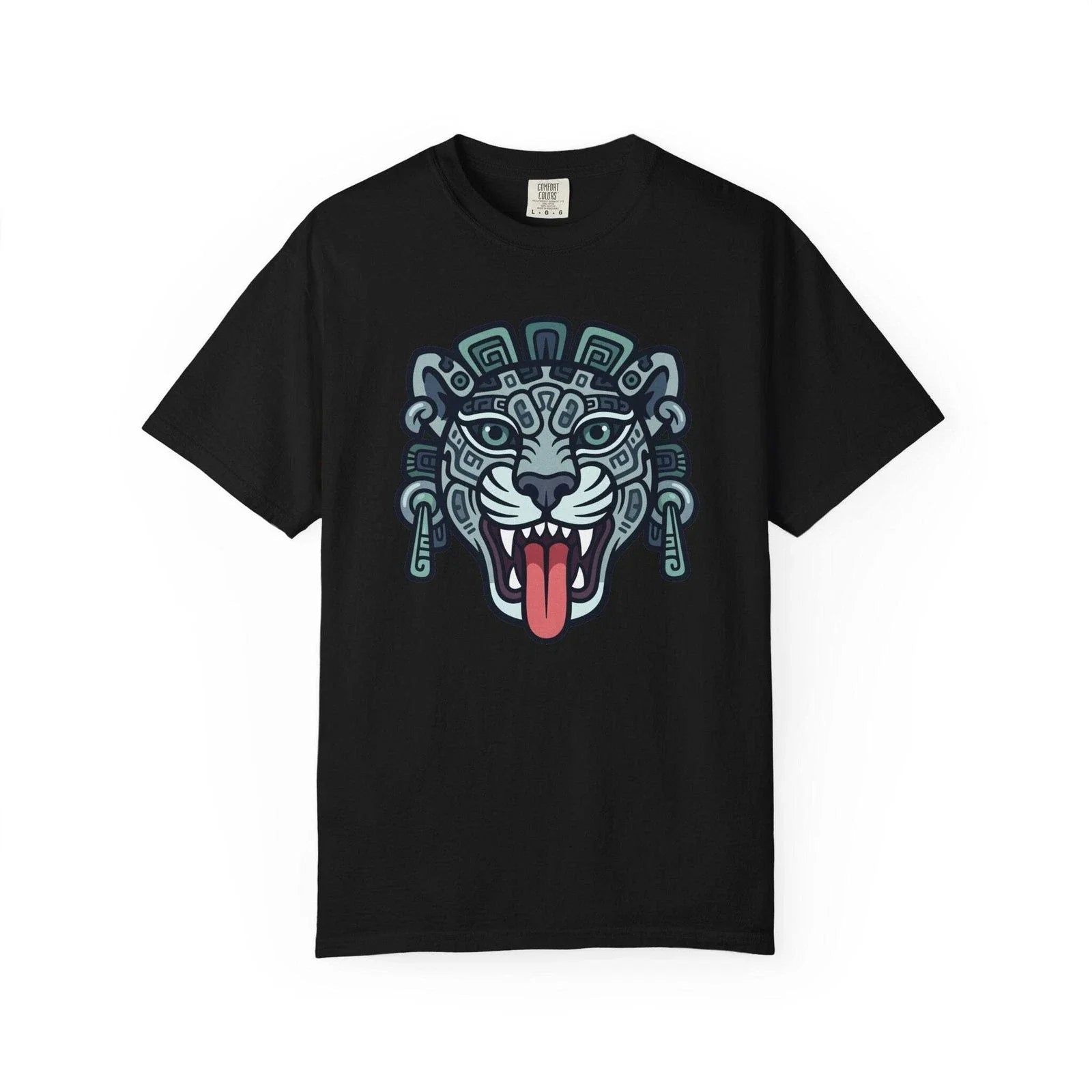 Mayan Jaguar Head T-Shirt | Ancient Tribal Mesoamerican Art | Comfort Colors Unisex T-shirt, Sweatshirt, Hoodie, Long Sleeve Tee - T-Shirt, Sweatshirt, Hoodie