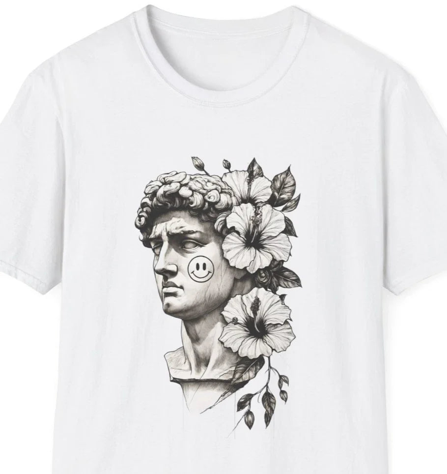 Floral David Statue T-Shirt, Art Lover Gift, Trendy Graphic Shirt, Everyday Unisex T-shirt, Sweatshirt, Hoodie, Long Sleeve Tee - T-Shirt, Sweatshirt, Hoodie