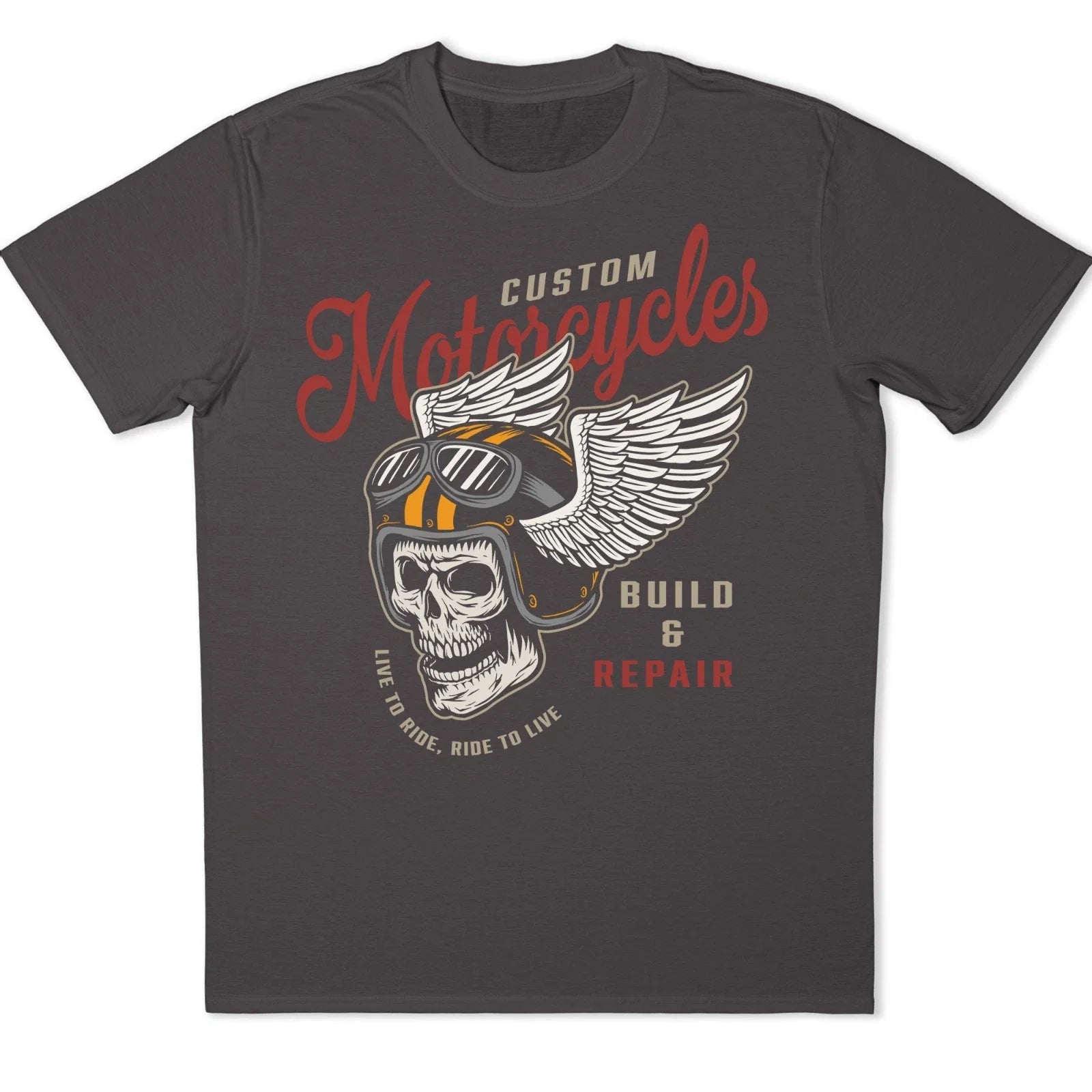 Skull Biker T-Shirt Motorcycle Wings Helmet Custom Build Ride Repair Graphic Tee Unisex T-shirt, Sweatshirt, Hoodie, Long Sleeve Tee - T-Shirt, Sweatshirt, Hoodie