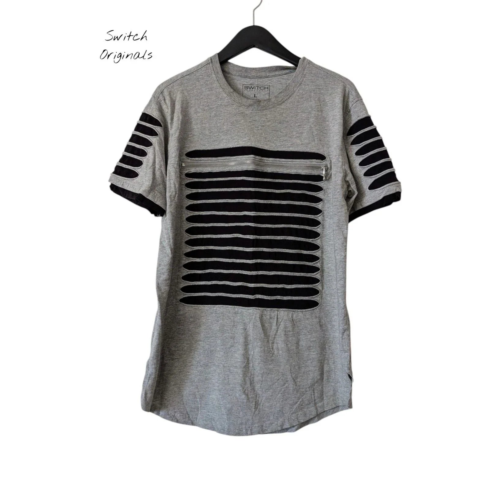 Switch Originals Cutout Zip Front T-Shirt Size L Distressed Streetwear Unisex T-shirt, Sweatshirt, Hoodie, Long Sleeve Tee - T-Shirt, Sweatshirt, Hoodie