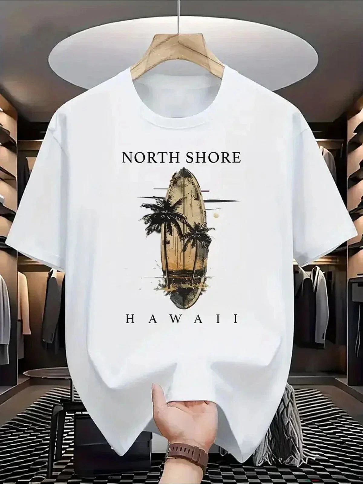 Men's Essential! Short-Sleeve T-Shirt with North Shore Hawaii Elements, Surfboar Unisex T-shirt, Sweatshirt, Hoodie, Long Sleeve Tee - T-Shirt, Sweatshirt, Hoodie