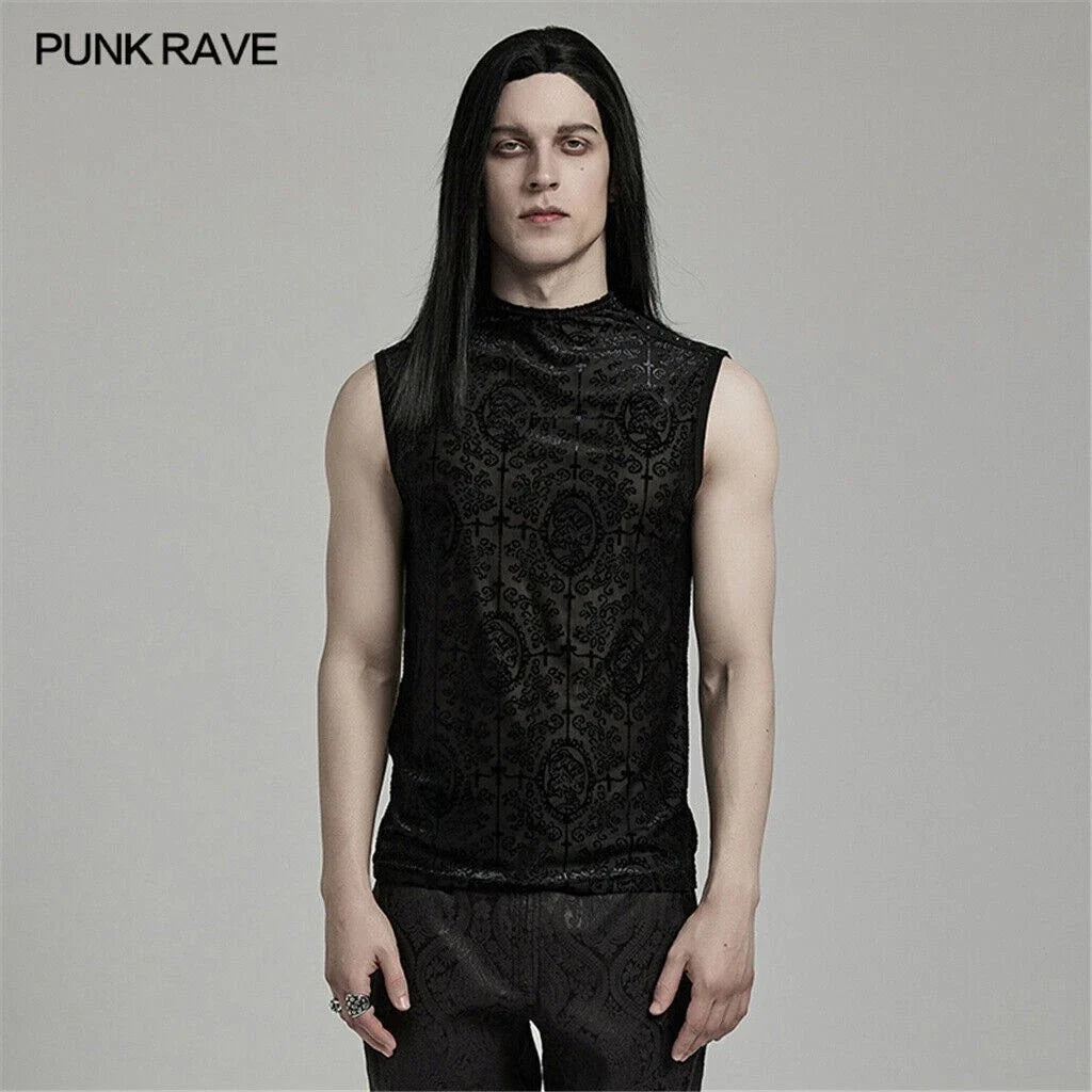PUNK RAVE Men Steampunk Courtesan Jacquard Punk Rock Gothic Tops Tank Sleeveless Unisex T-shirt, Sweatshirt, Hoodie, Long Sleeve Tee - T-Shirt, Sweatshirt, Hoodie