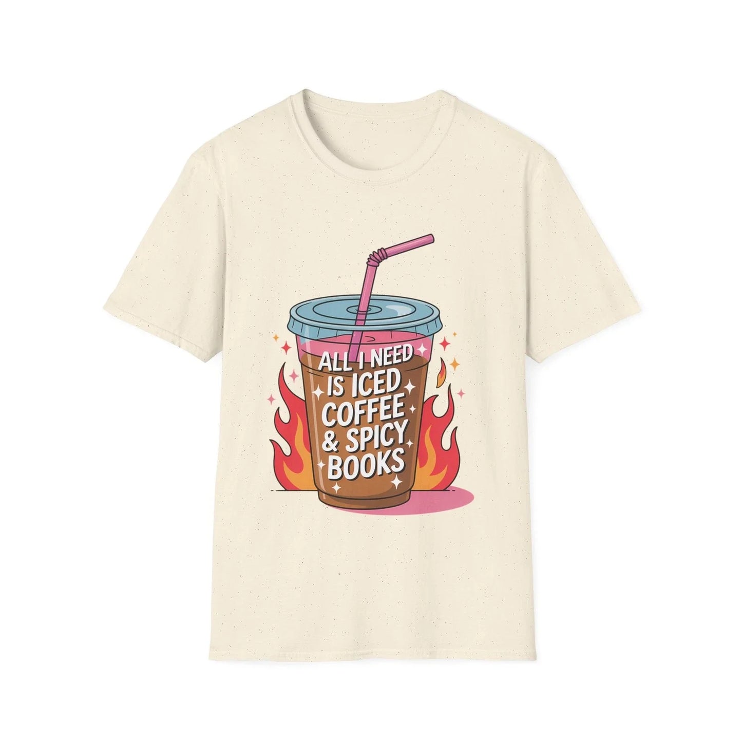Iced Coffee & Spicy Books T-Shirt | Cute Coffee Illustration Unisex T-shirt, Sweatshirt, Hoodie, Long Sleeve Tee - T-Shirt, Sweatshirt, Hoodie