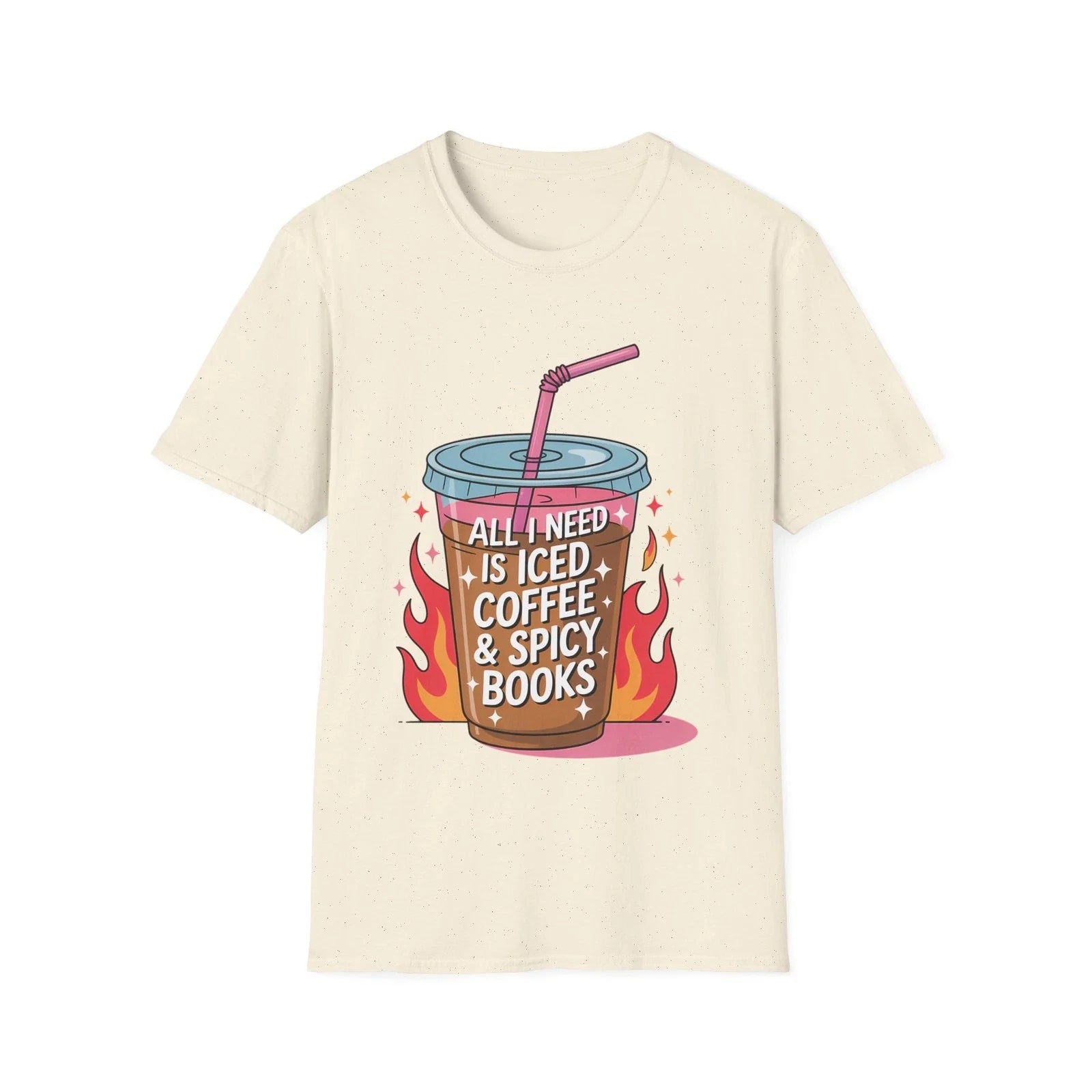 Iced Coffee & Spicy Books T-Shirt | Cute Coffee Illustration Unisex T-shirt, Sweatshirt, Hoodie, Long Sleeve Tee - T-Shirt, Sweatshirt, Hoodie