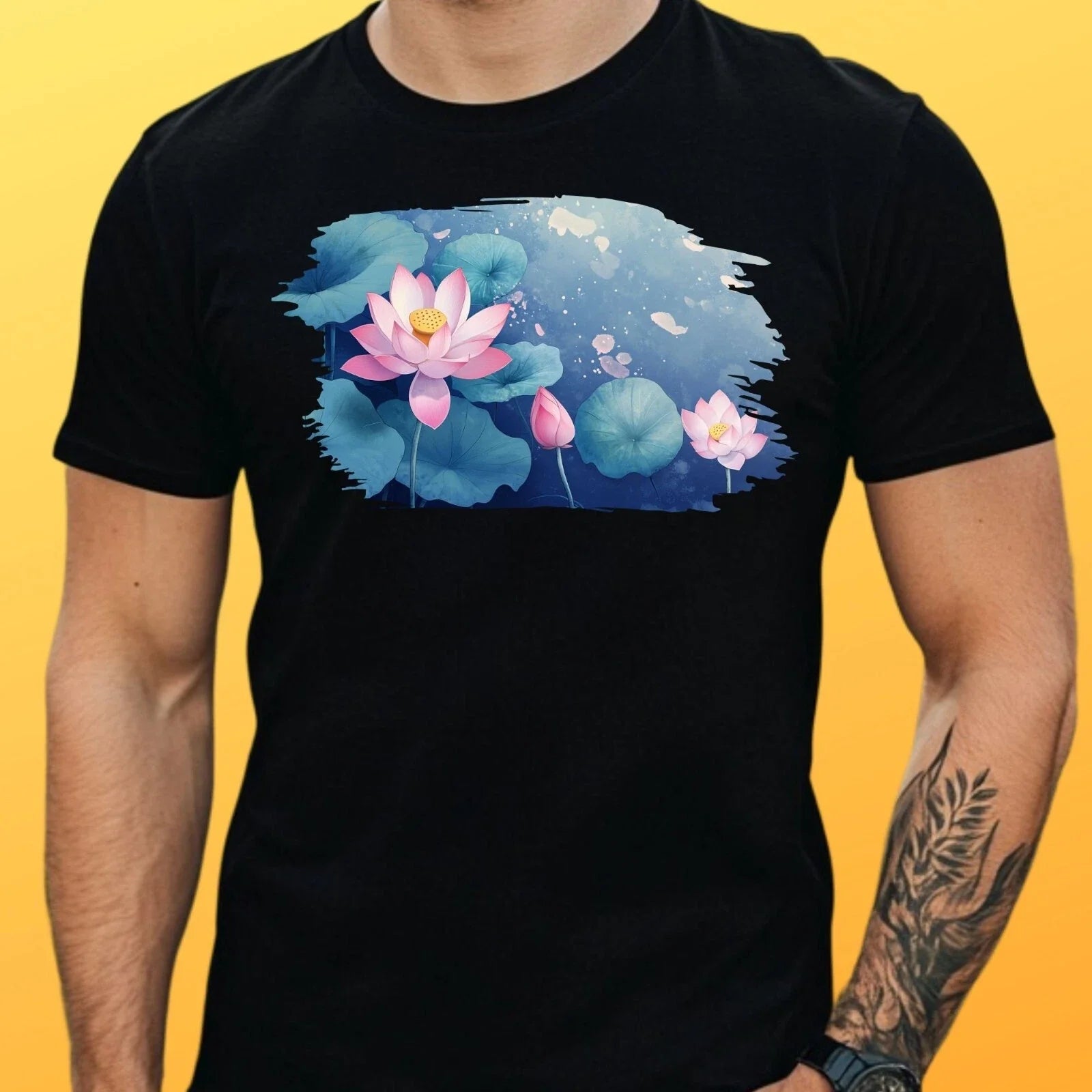 Mens Lotus Flower Motif Cotton T-Shirt Size XS to 5XL Unisex T-shirt, Sweatshirt, Hoodie, Long Sleeve Tee - T-Shirt, Sweatshirt, Hoodie