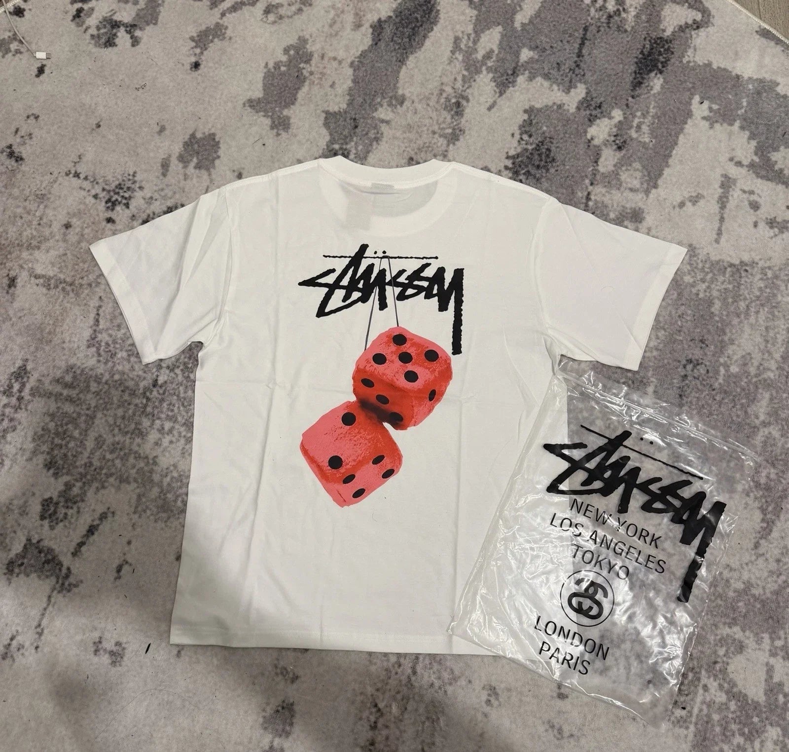 Stssy Red Dice Graphic Tee Medium M Streetwear Y2K Skate T-Shirt Rare Box Logo Unisex T-shirt, Sweatshirt, Hoodie, Long Sleeve Tee - T-Shirt, Sweatshirt, Hoodie