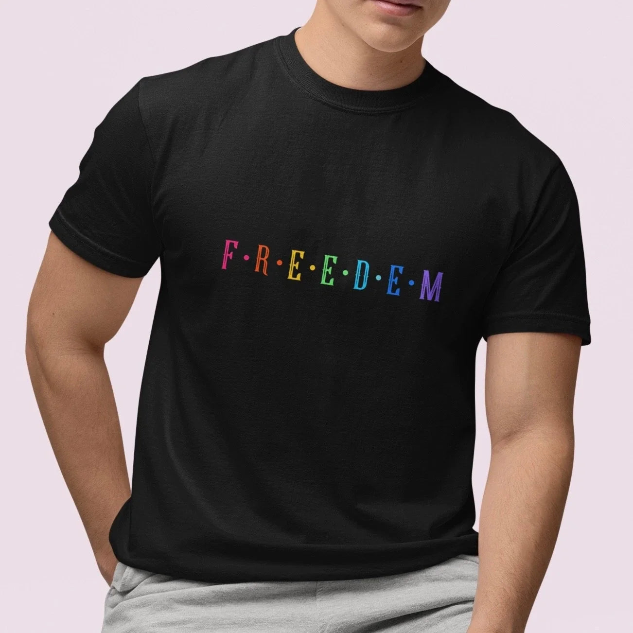 Freedom Rainbow Letter T-Shirt Minimalist Graphic Tee Unisex Casual Top Gift Unisex T-shirt, Sweatshirt, Hoodie, Long Sleeve Tee - T-Shirt, Sweatshirt, Hoodie