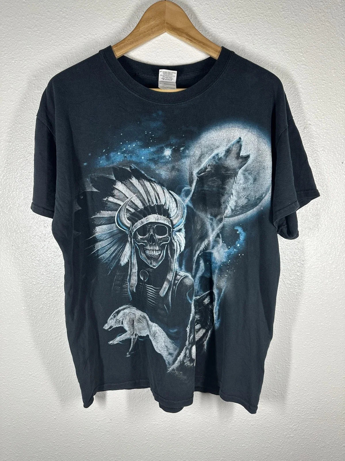 Wolf Moon Skull Headdress Shirt Mens Large Black Graphic Tee Gildan Cotton Unisex T-shirt, Sweatshirt, Hoodie, Long Sleeve Tee - T-Shirt, Sweatshirt, Hoodie