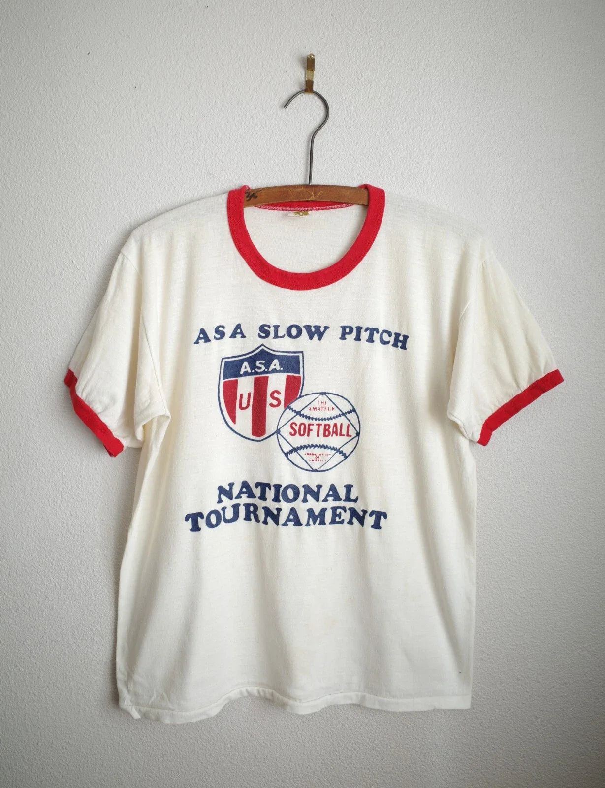 Vintage 70s Russell Athletic ASA Slow Pitch Tournament Ringer T-Shirt Size M EUC Unisex T-shirt, Sweatshirt, Hoodie, Long Sleeve Tee - T-Shirt, Sweatshirt, Hoodie