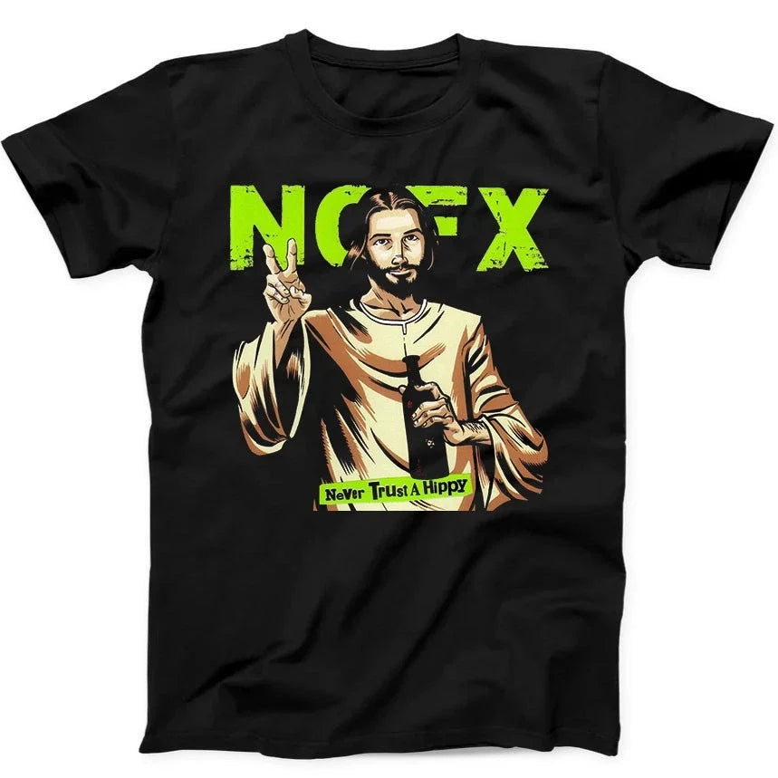 Jesus Never Trust A Hippie NOFX Music T Shirt Sweatshirt Hoodie 204 Unisex T-shirt, Sweatshirt, Hoodie, Long Sleeve Tee - T-Shirt, Sweatshirt, Hoodie