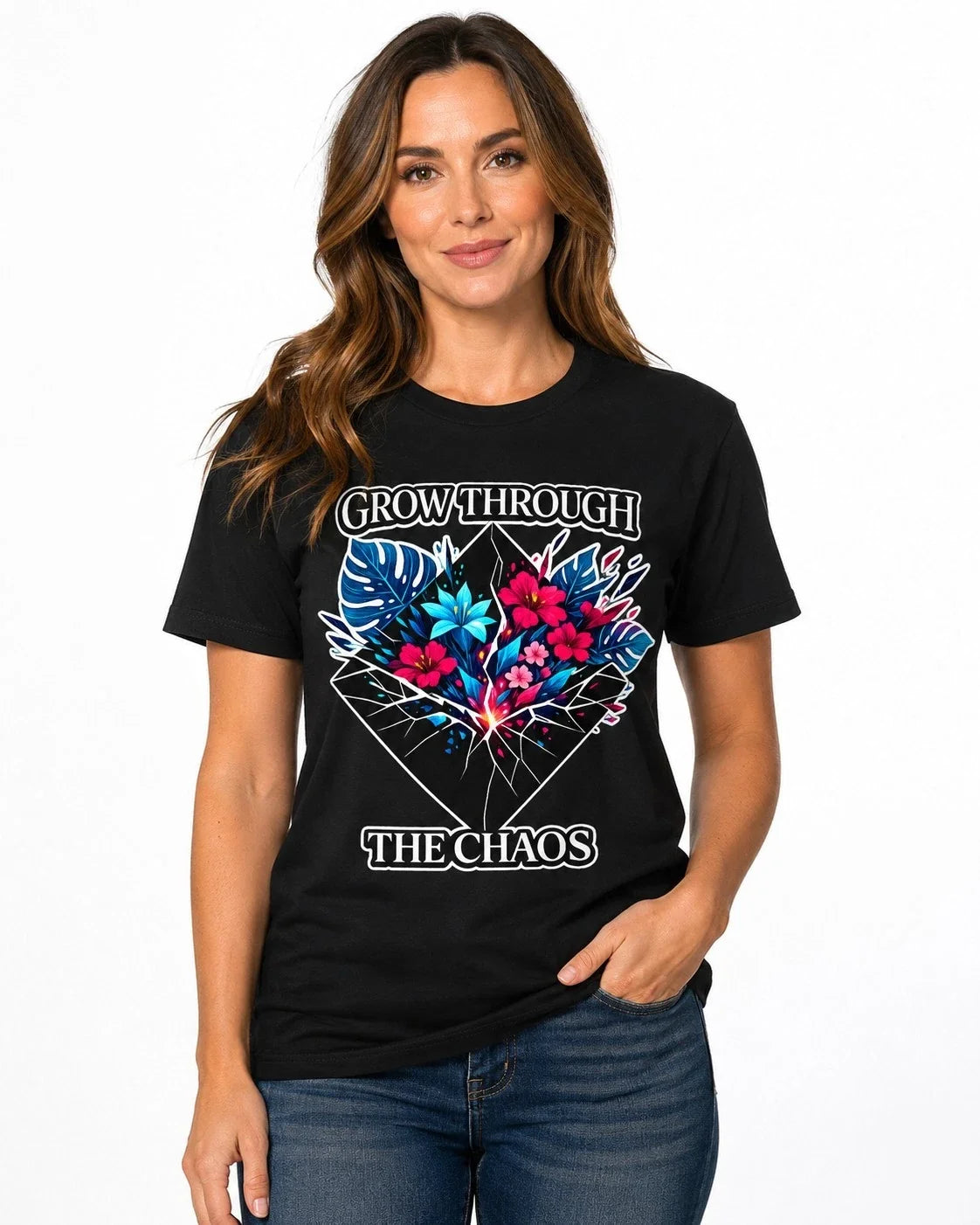 Grow Through The Chaos Shirt Boho Floral Women's Inspirational Graphic Tee Gifts Unisex T-shirt, Sweatshirt, Hoodie, Long Sleeve Tee - T-Shirt, Sweatshirt, Hoodie
