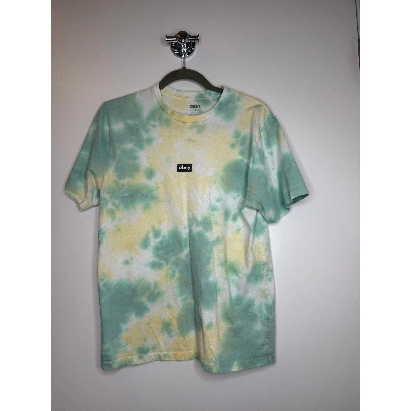 Obey Green Yellow Tie Dye T Shirt M Shepard Fairey Skater Grunge Y2K Streetwear Unisex T-shirt, Sweatshirt, Hoodie, Long Sleeve Tee - T-Shirt, Sweatshirt, Hoodie