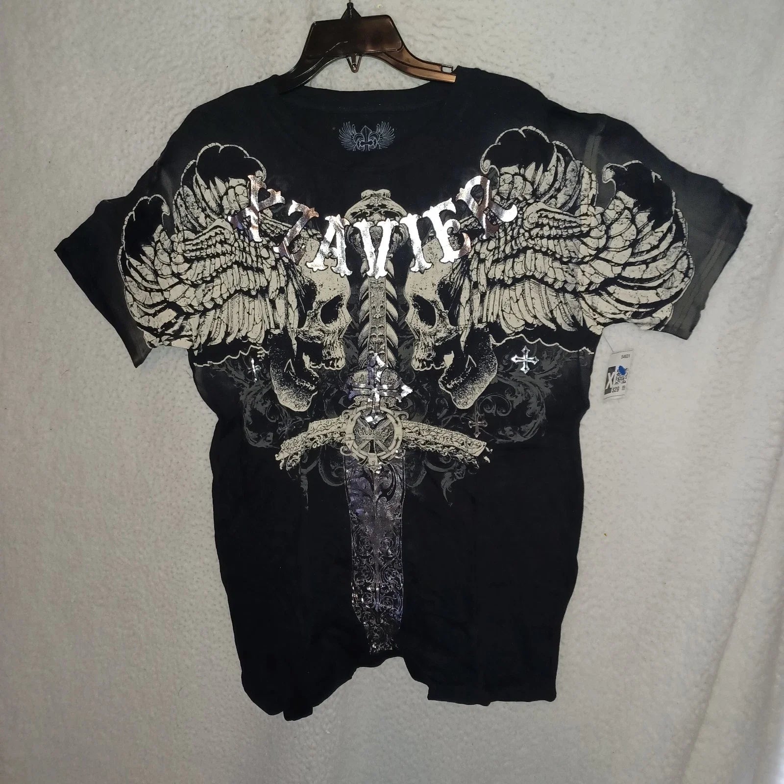 Xzavier Men XL Black Graphic Tee Shirt Black Skull Sword Cross Gothic Biker (GV) Unisex T-shirt, Sweatshirt, Hoodie, Long Sleeve Tee - T-Shirt, Sweatshirt, Hoodie