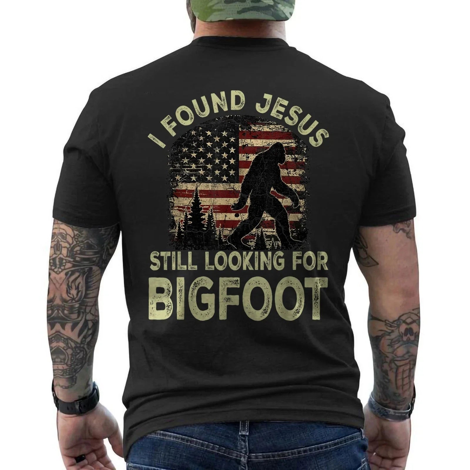 I Found Jesus Still Looking Bigfoot Funny Summer Christian ON BACK T-Shirt Unisex T-shirt, Sweatshirt, Hoodie, Long Sleeve Tee - T-Shirt, Sweatshirt, Hoodie