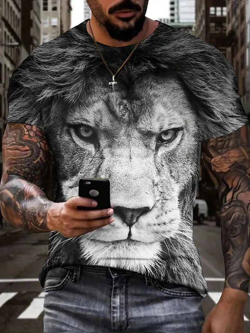 T Shirt Men Black White Lion Face Graphic Print Fashion Wicking Tee Short Sleeve Unisex T-shirt, Sweatshirt, Hoodie, Long Sleeve Tee - T-Shirt, Sweatshirt, Hoodie