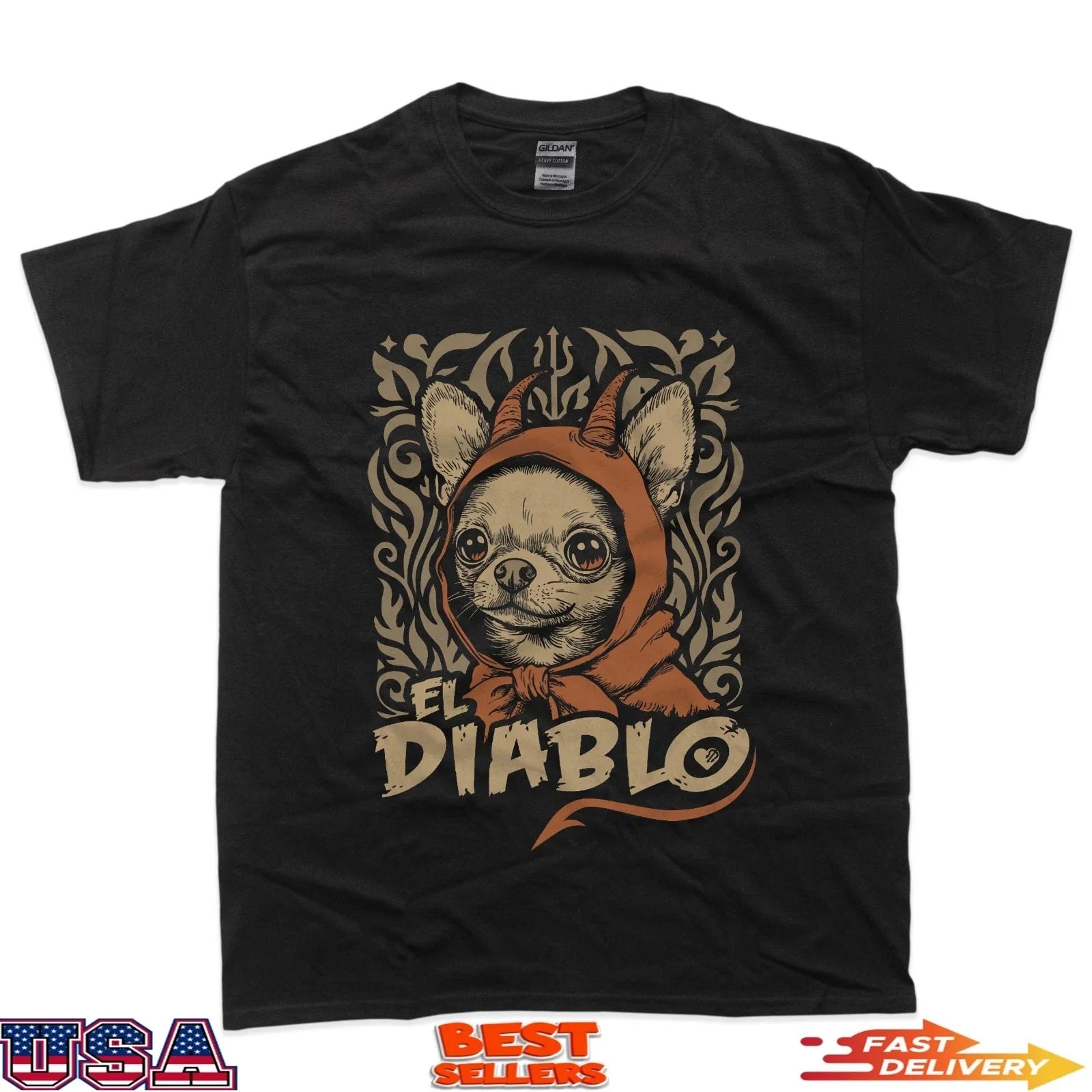 Funny Chihuahua El Diablo Cute Little Devil Vintage Dog T-Shirt Unisex T-shirt, Sweatshirt, Hoodie, Long Sleeve Tee - T-Shirt, Sweatshirt, Hoodie