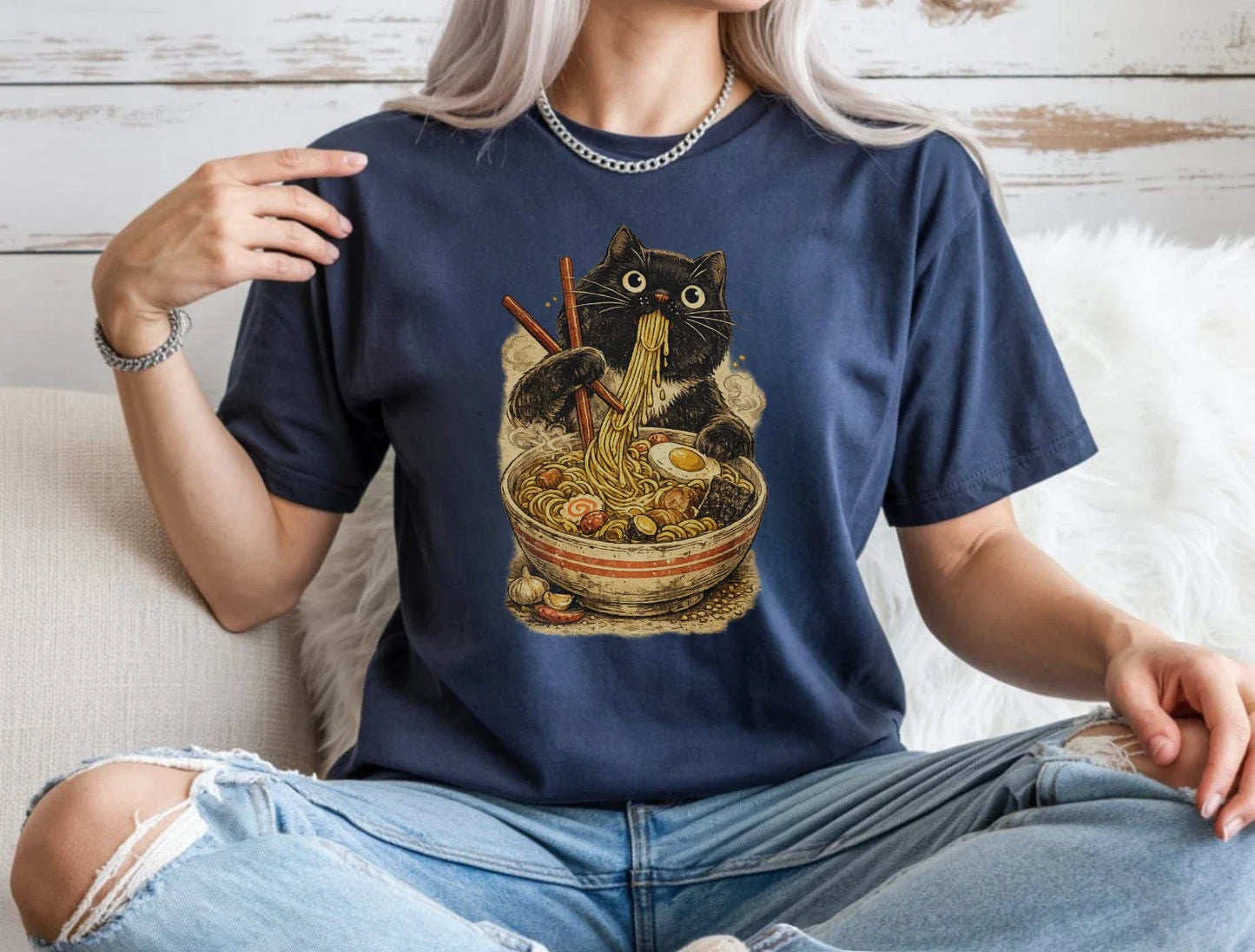 Funny Cat Ramen Noodles T-Shirt Kawaii Japanese Food Lover Graphic Tee Cute Unisex T-shirt, Sweatshirt, Hoodie, Long Sleeve Tee - T-Shirt, Sweatshirt, Hoodie