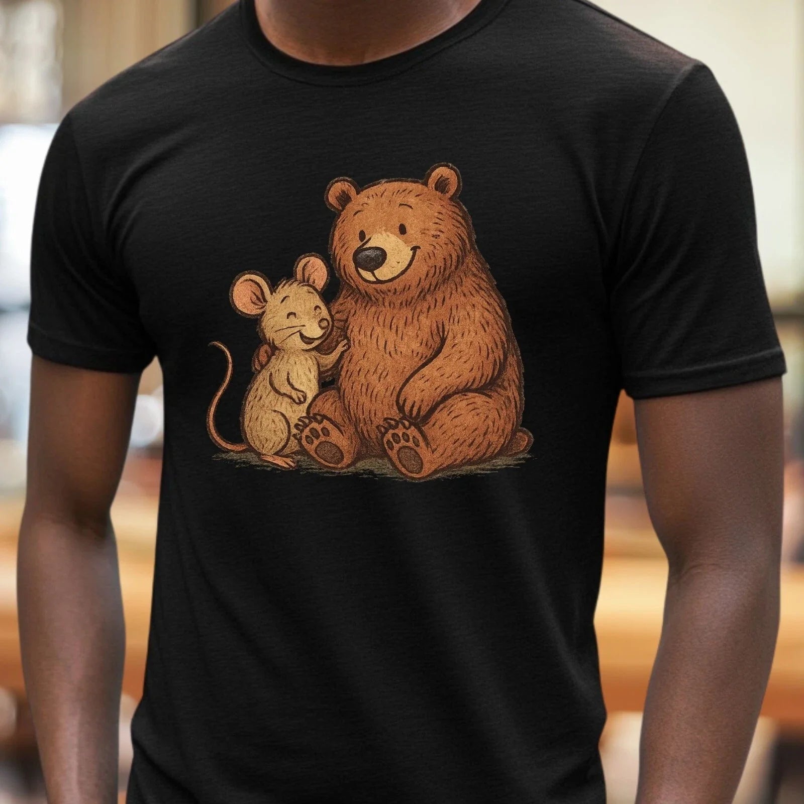 Mens Mouse and Bear Friends Print Cotton T-Shirt Size S to 5XL Unisex T-shirt, Sweatshirt, Hoodie, Long Sleeve Tee - T-Shirt, Sweatshirt, Hoodie