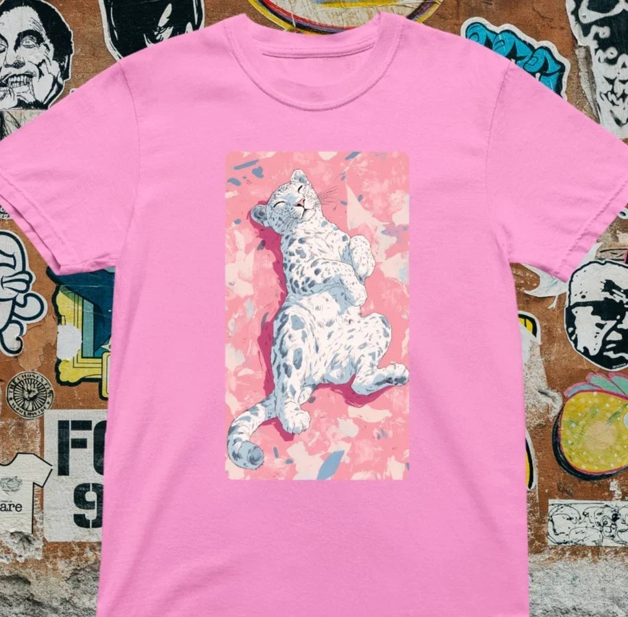 Snow Leopard T-Shirt - Pink Abstract Art Animal Tee, Aesthetic Wildlife Graphic Unisex T-shirt, Sweatshirt, Hoodie, Long Sleeve Tee - T-Shirt, Sweatshirt, Hoodie