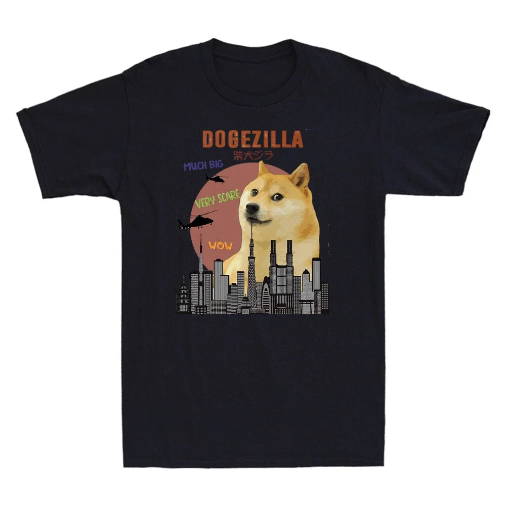 Dogezilla T-Shirt Funny Doge Meme Shiba Inu Dog Sunset Vintage Men's Shirt White Unisex T-shirt, Sweatshirt, Hoodie, Long Sleeve Tee - T-Shirt, Sweatshirt, Hoodie