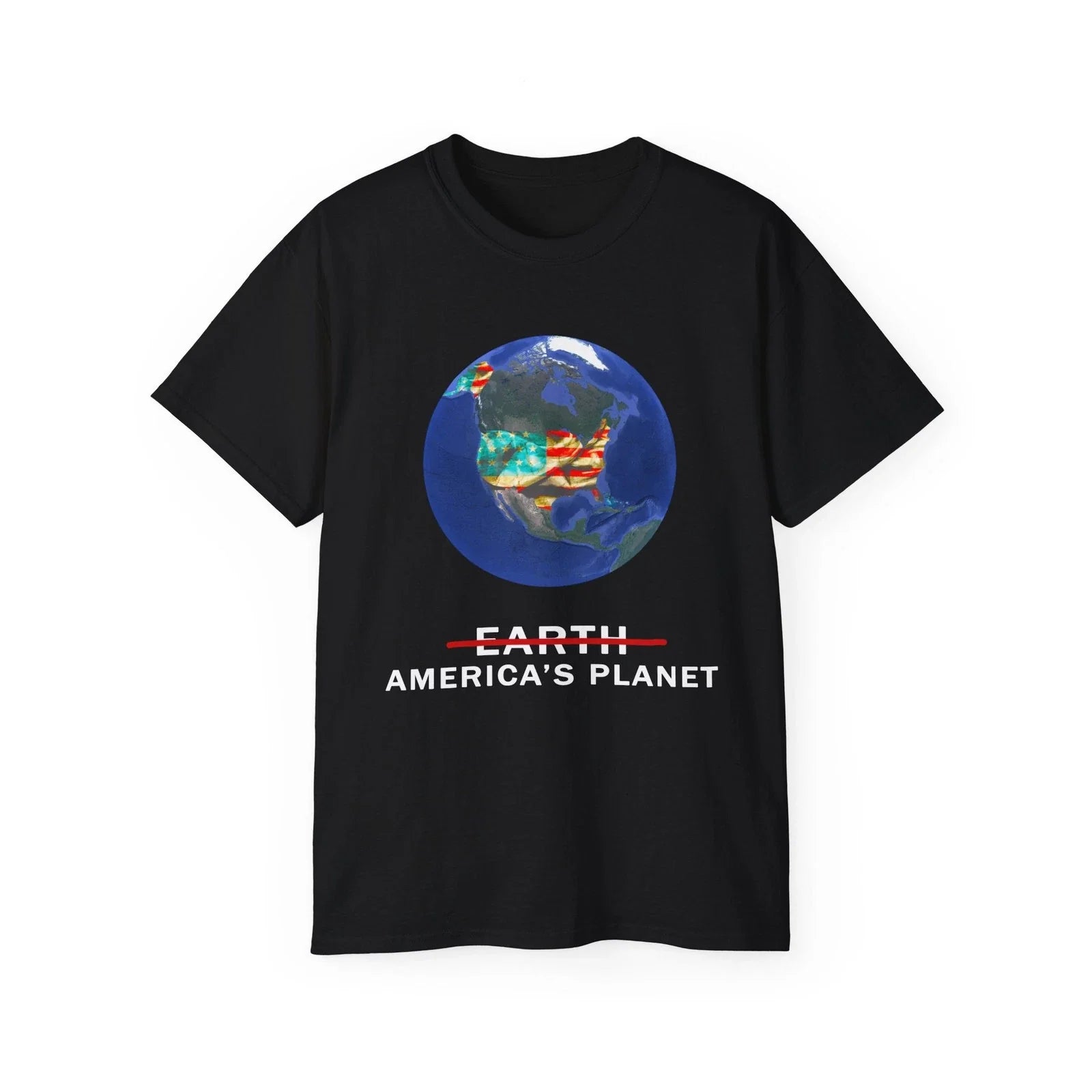 America's Planet T-Shirt | Earth Globe with US Flag Design Dark Colors Unisex T-shirt, Sweatshirt, Hoodie, Long Sleeve Tee - T-Shirt, Sweatshirt, Hoodie
