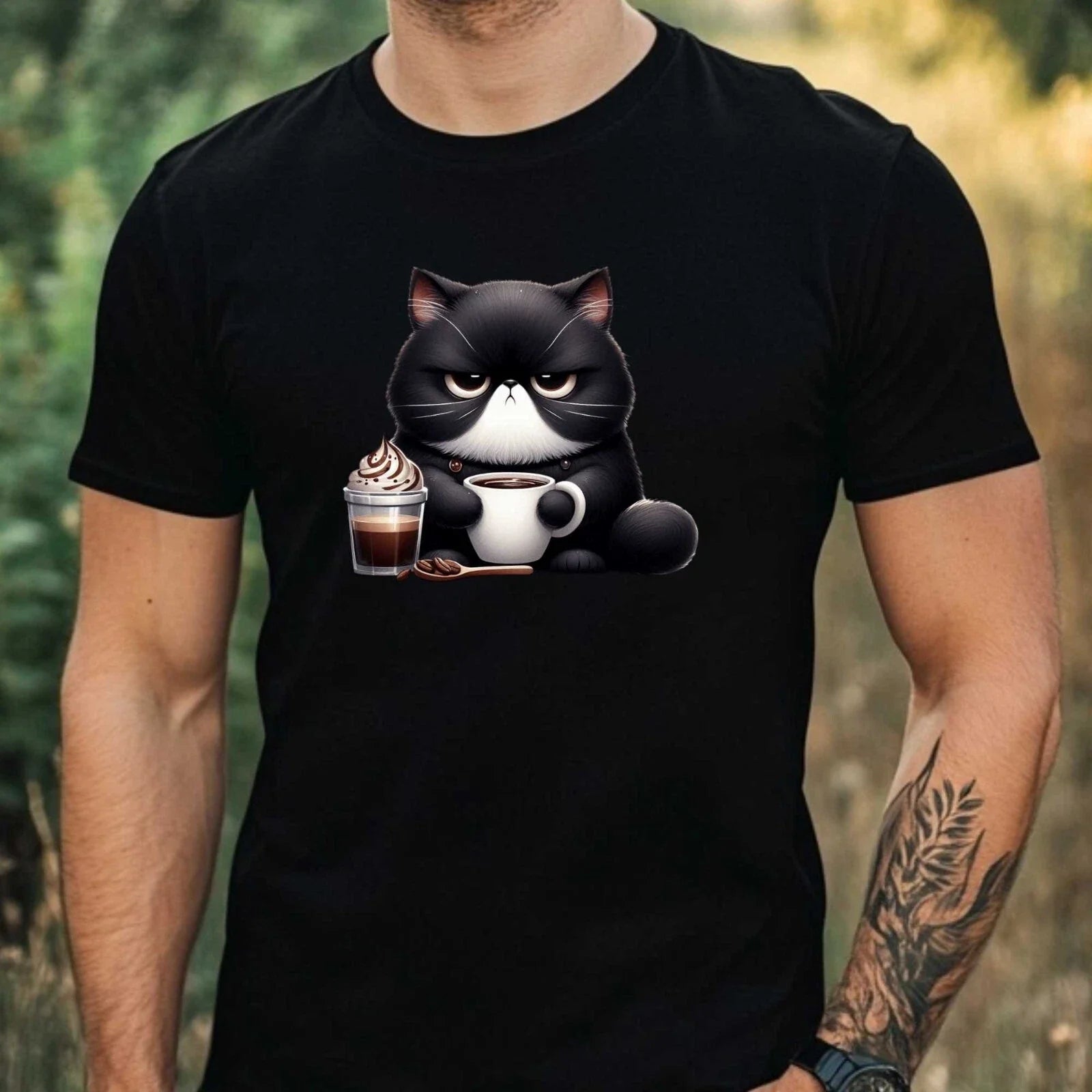 Mens Grumpy Black Cat Print Cotton T-Shirt Size XS to 5XL Unisex T-shirt, Sweatshirt, Hoodie, Long Sleeve Tee - T-Shirt, Sweatshirt, Hoodie