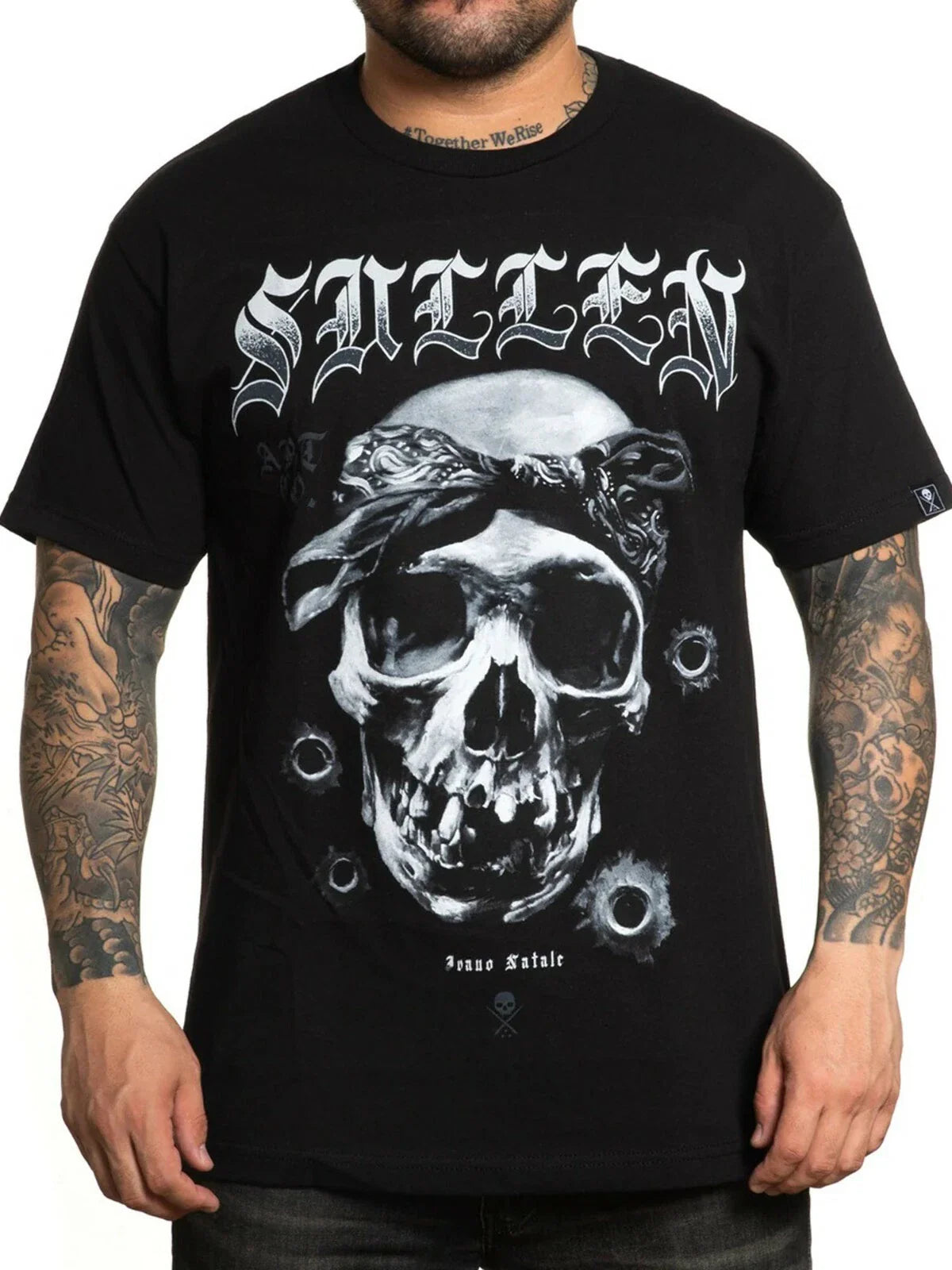 Sullen Men's Ivano Skull Short Sleeve T-shirt Tattoo Skull with Headband Tee Unisex T-shirt, Sweatshirt, Hoodie, Long Sleeve Tee - T-Shirt, Sweatshirt, Hoodie
