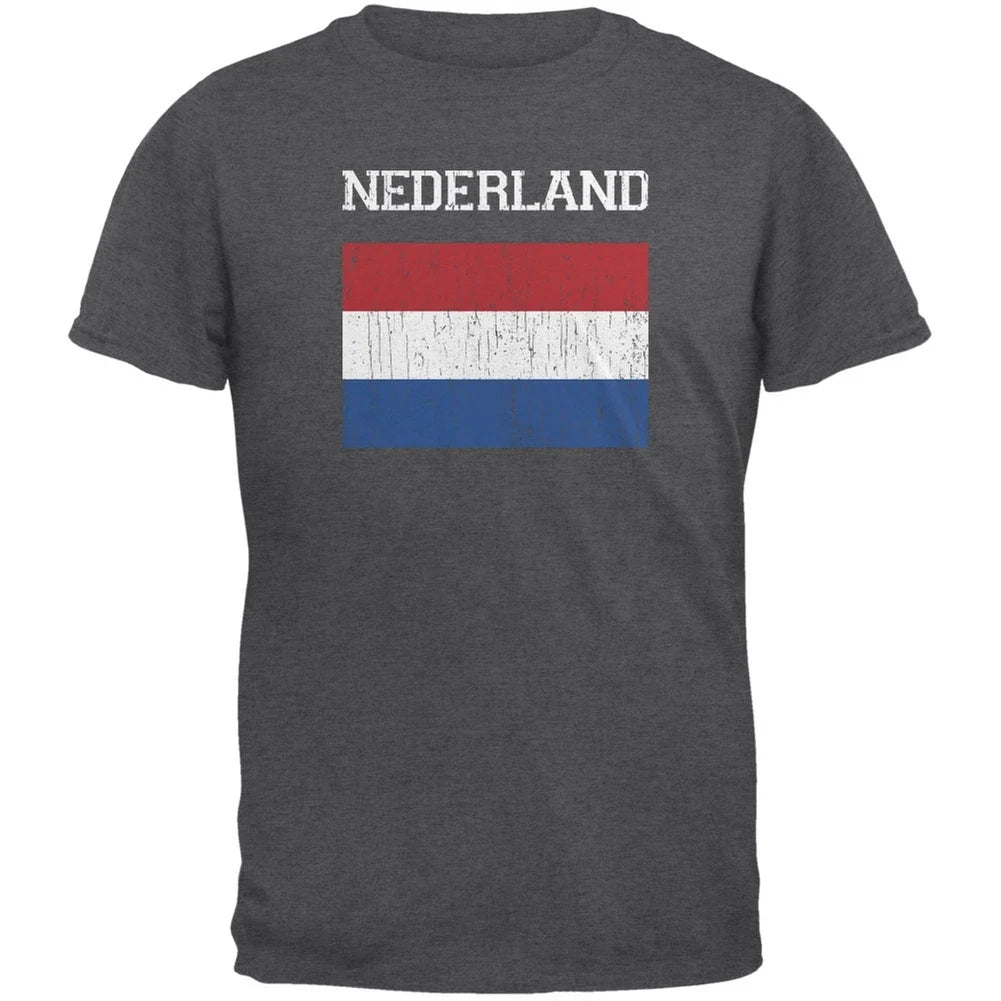 World Cup Distressed Flag Nederland Dark Heather Adult T-Shirt Unisex T-shirt, Sweatshirt, Hoodie, Long Sleeve Tee - T-Shirt, Sweatshirt, Hoodie