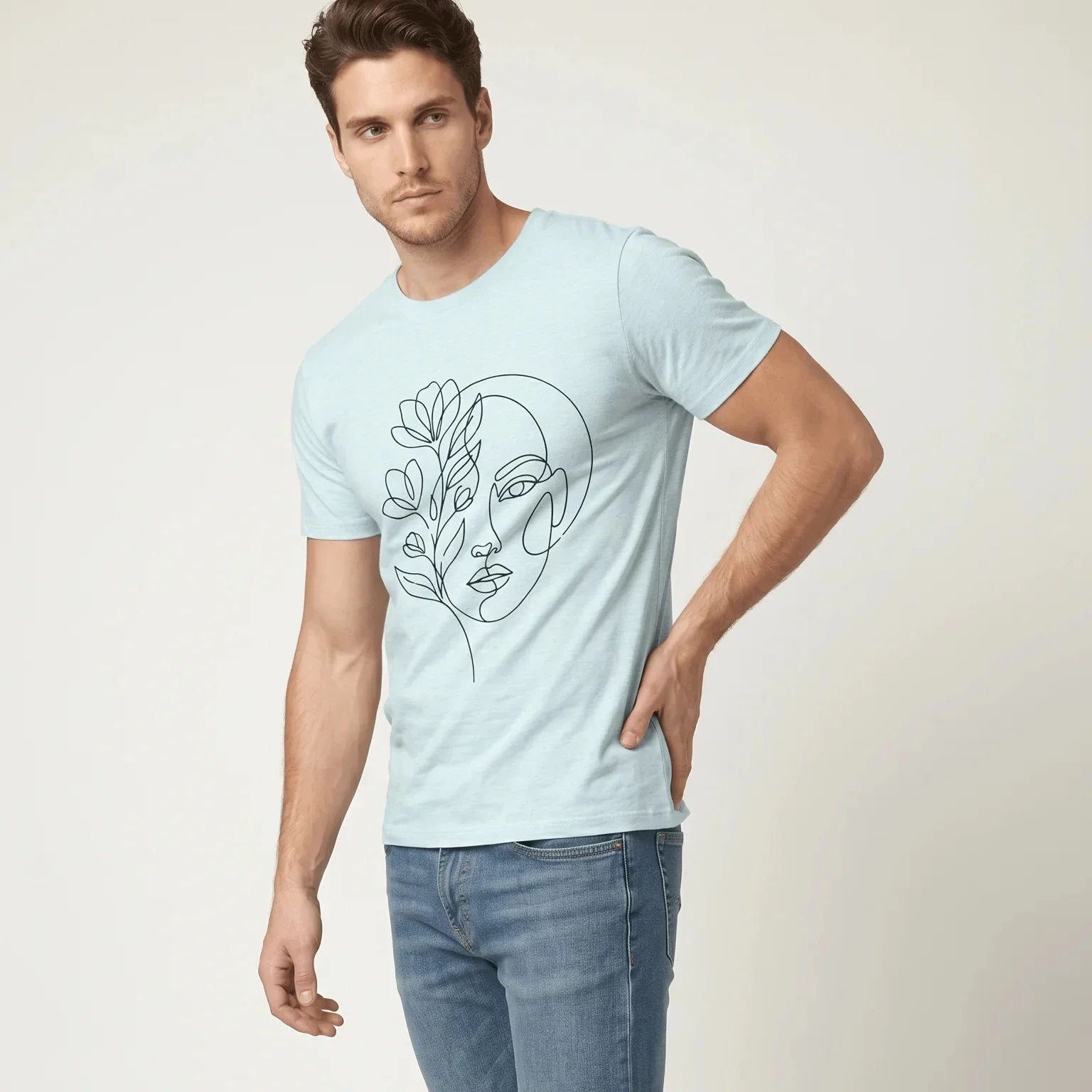 Floral Face T-Shirt Botanical Line Art Minimalist Aesthetic Graphic Tee MOEBEER Unisex T-shirt, Sweatshirt, Hoodie, Long Sleeve Tee - T-Shirt, Sweatshirt, Hoodie