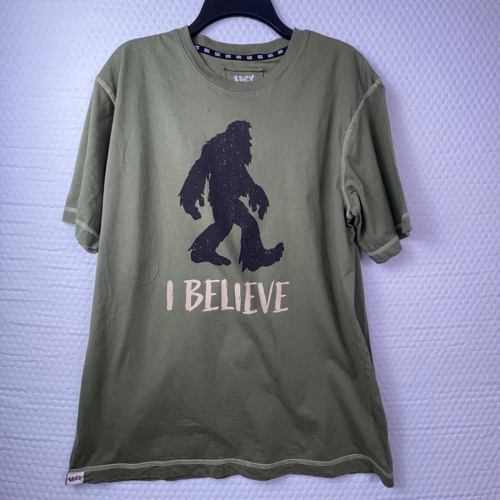Lazy One Bigfoot I Believe Graphic T-Shirt Mens Medium Olive Green Sasquatch Tee Unisex T-shirt, Sweatshirt, Hoodie, Long Sleeve Tee - T-Shirt, Sweatshirt, Hoodie