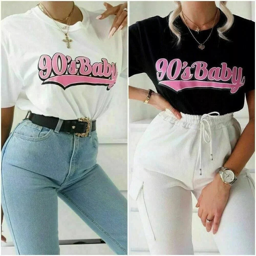 90's Baby Retro Graphic T-Shirt  Short Sleeve, Crew Neck, Black & White Tee Unisex T-shirt, Sweatshirt, Hoodie, Long Sleeve Tee - T-Shirt, Sweatshirt, Hoodie