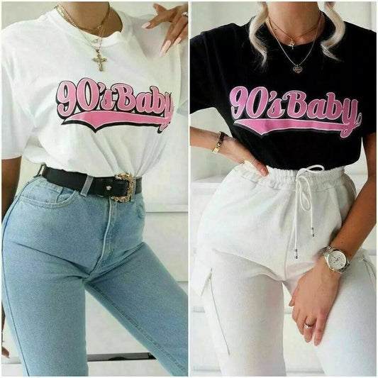 90's Baby Retro Graphic T-Shirt  Short Sleeve, Crew Neck, Black & White Tee Unisex T-shirt, Sweatshirt, Hoodie, Long Sleeve Tee - T-Shirt, Sweatshirt, Hoodie