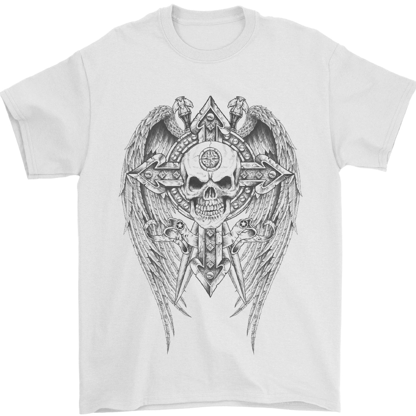 Skull Wings Viking Gothic Wings Gym Biker Mens T-Shirt 100% Cotton Unisex T-shirt, Sweatshirt, Hoodie, Long Sleeve Tee - T-Shirt, Sweatshirt, Hoodie