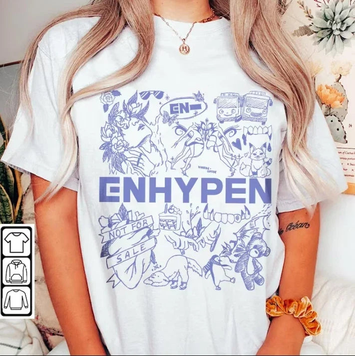 ENHYPEN Kpop Doodle Art Shirt, Vintage ENHYPEN Merch Shirt Unisex T-shirt, Sweatshirt, Hoodie, Long Sleeve Tee - T-Shirt, Sweatshirt, Hoodie
