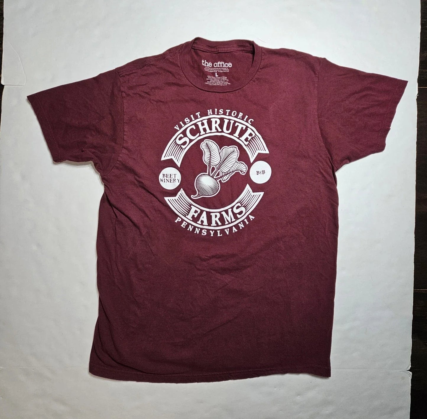The Office Dwight Schrute Visit Schrute Farms Unisex Maroon Shirt Size Large Unisex T-shirt, Sweatshirt, Hoodie, Long Sleeve Tee - T-Shirt, Sweatshirt, Hoodie