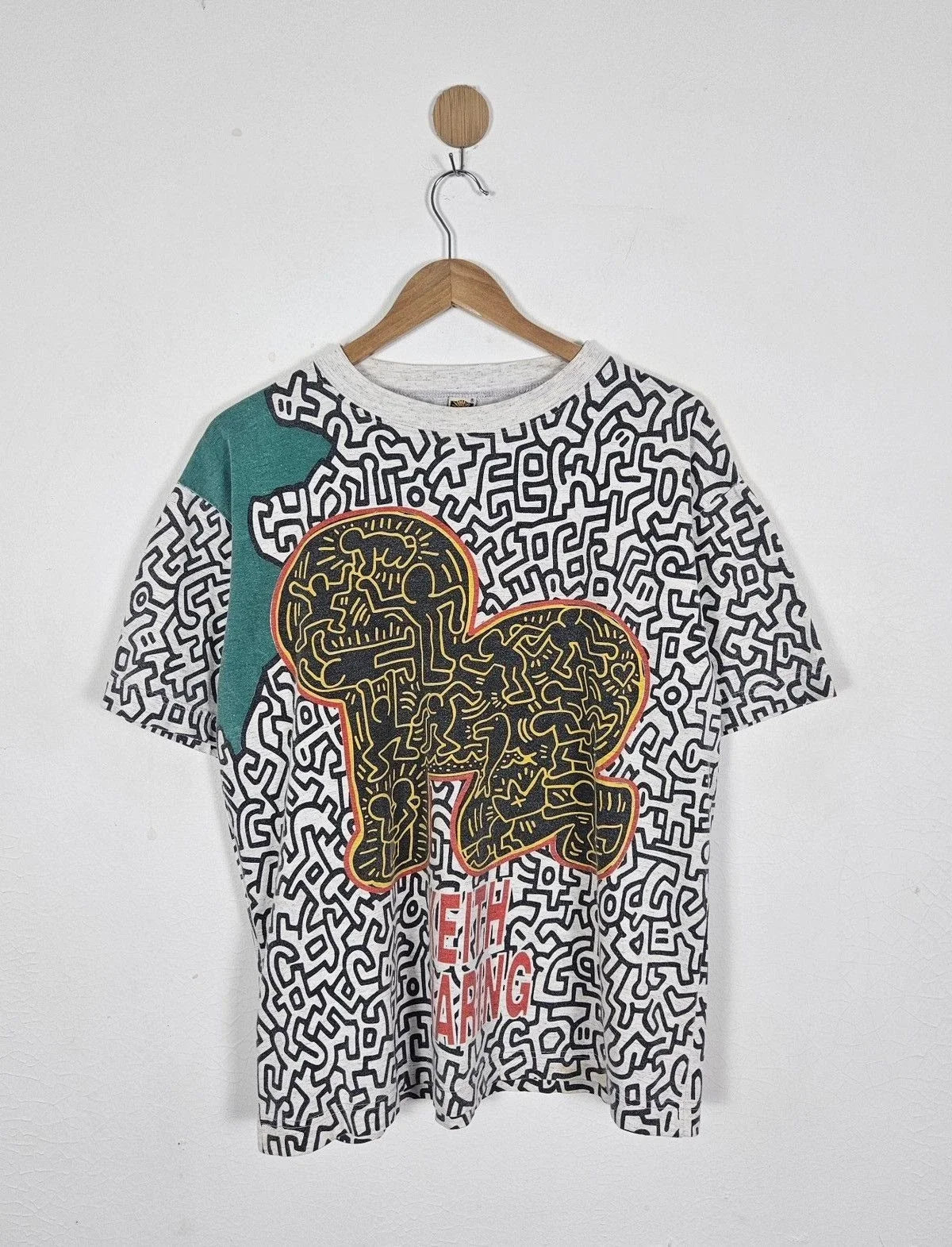 Vintage Keith Haring 90s pop art fullprint tee shirt Unisex T-shirt, Sweatshirt, Hoodie, Long Sleeve Tee - T-Shirt, Sweatshirt, Hoodie